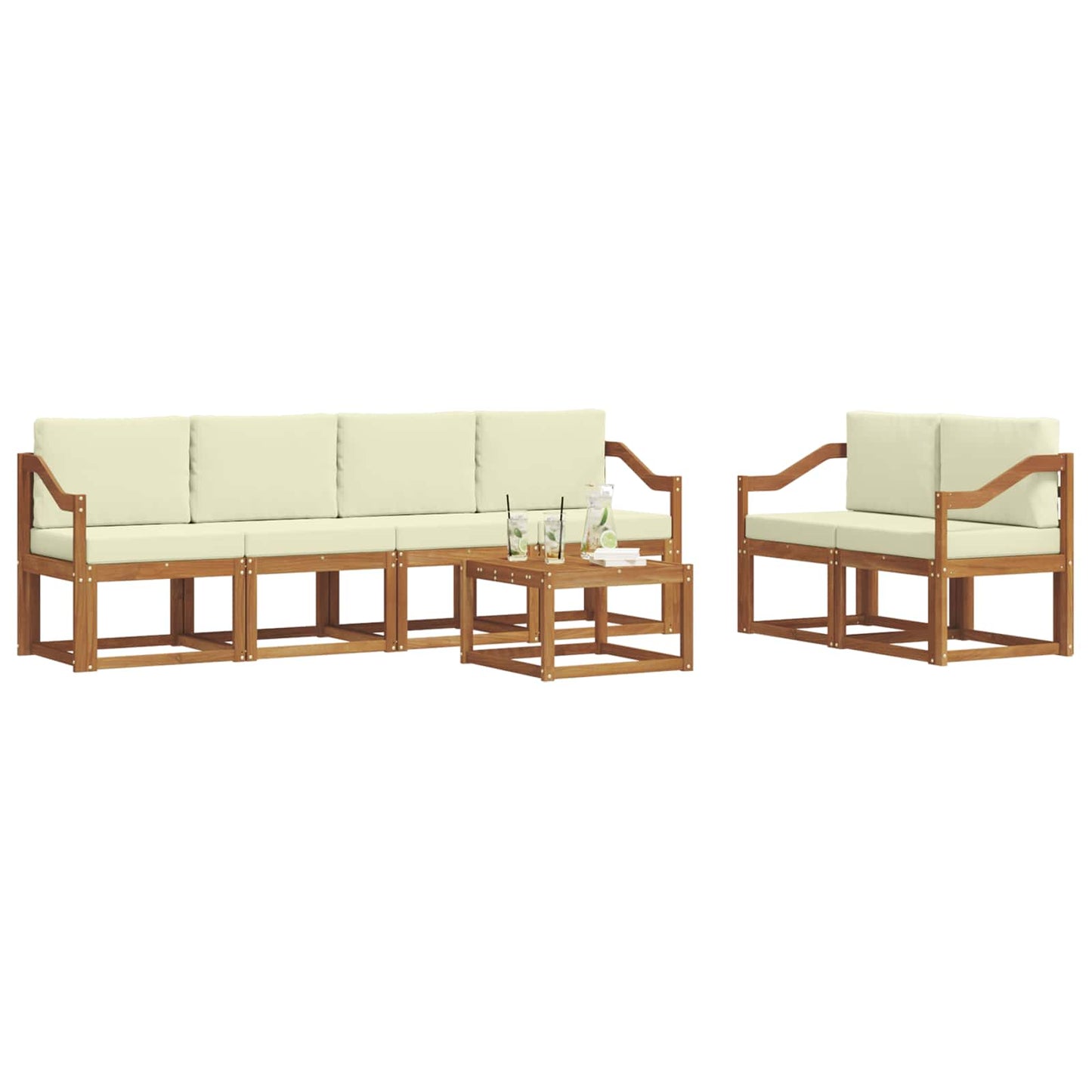 Set di divani da esterno con cuscino 7 pcs Naturale e Crema | homemem39