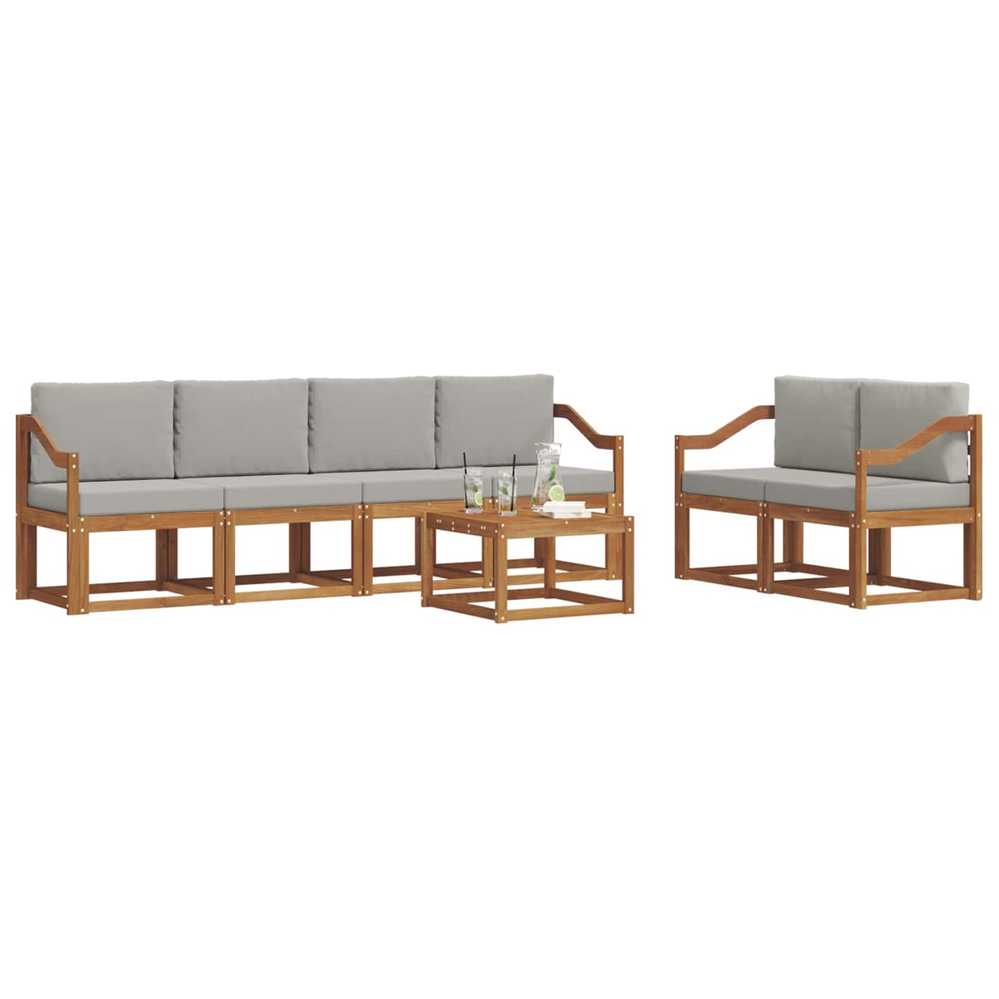Set di divani da esterno 7 pcs Grigio Naturale e Chiaro | homemem39
