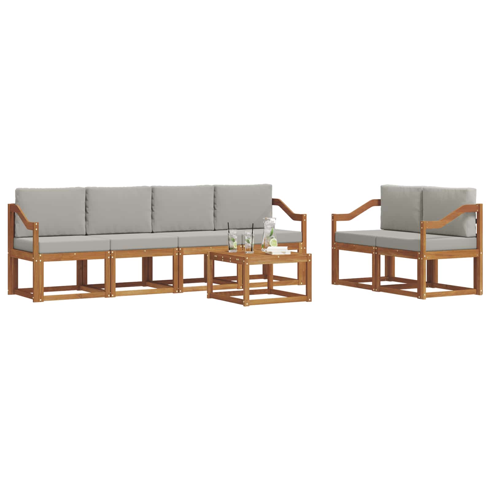 Set di divani da esterno 7 pcs Grigio Naturale e Chiaro | homemem39