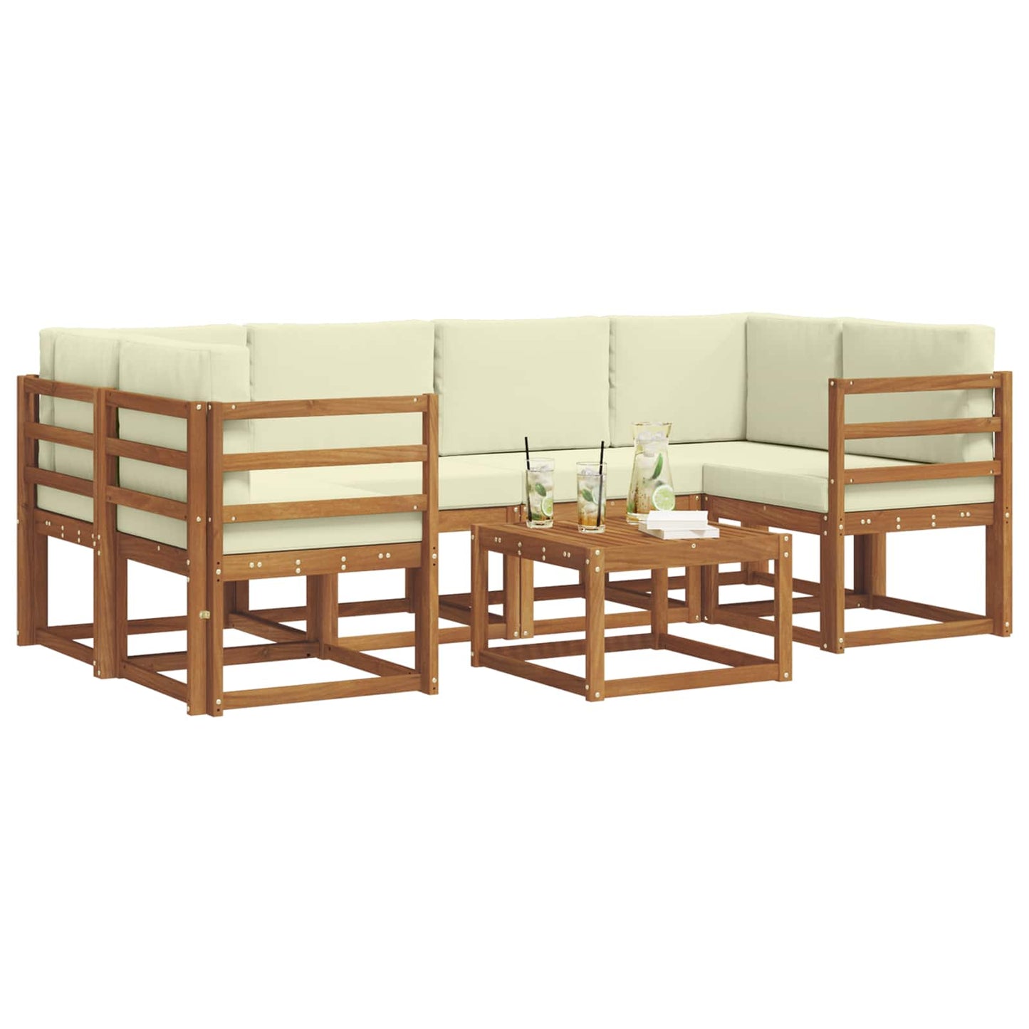 Set di divani da esterno con cuscino 7 pcs Naturale e Crema | homemem39