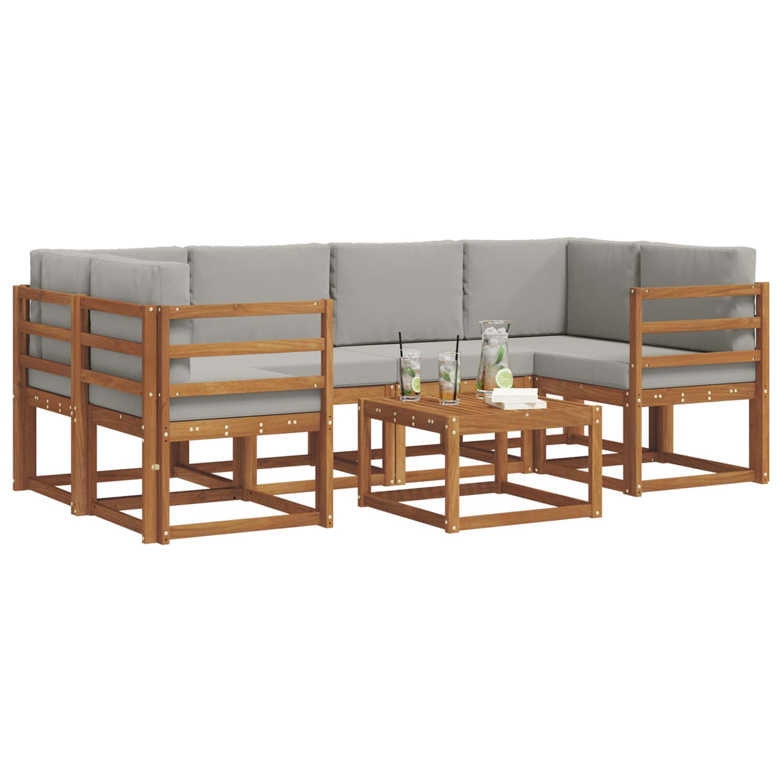 Set di divani da esterno 7 pcs Grigio Naturale e Chiaro | homemem39