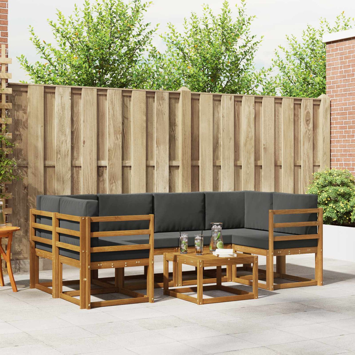 Set di divani da esterno con cuscino 7 pcs Naturale e Antracite