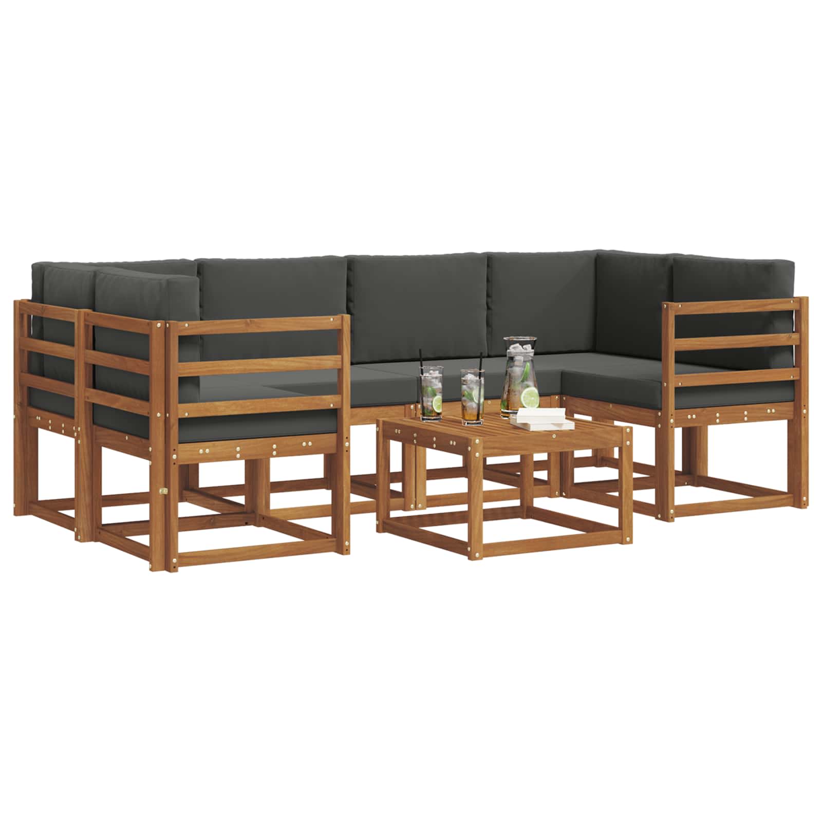 Set di divani da esterno con cuscino 7 pcs Naturale e Antracite | homemem39