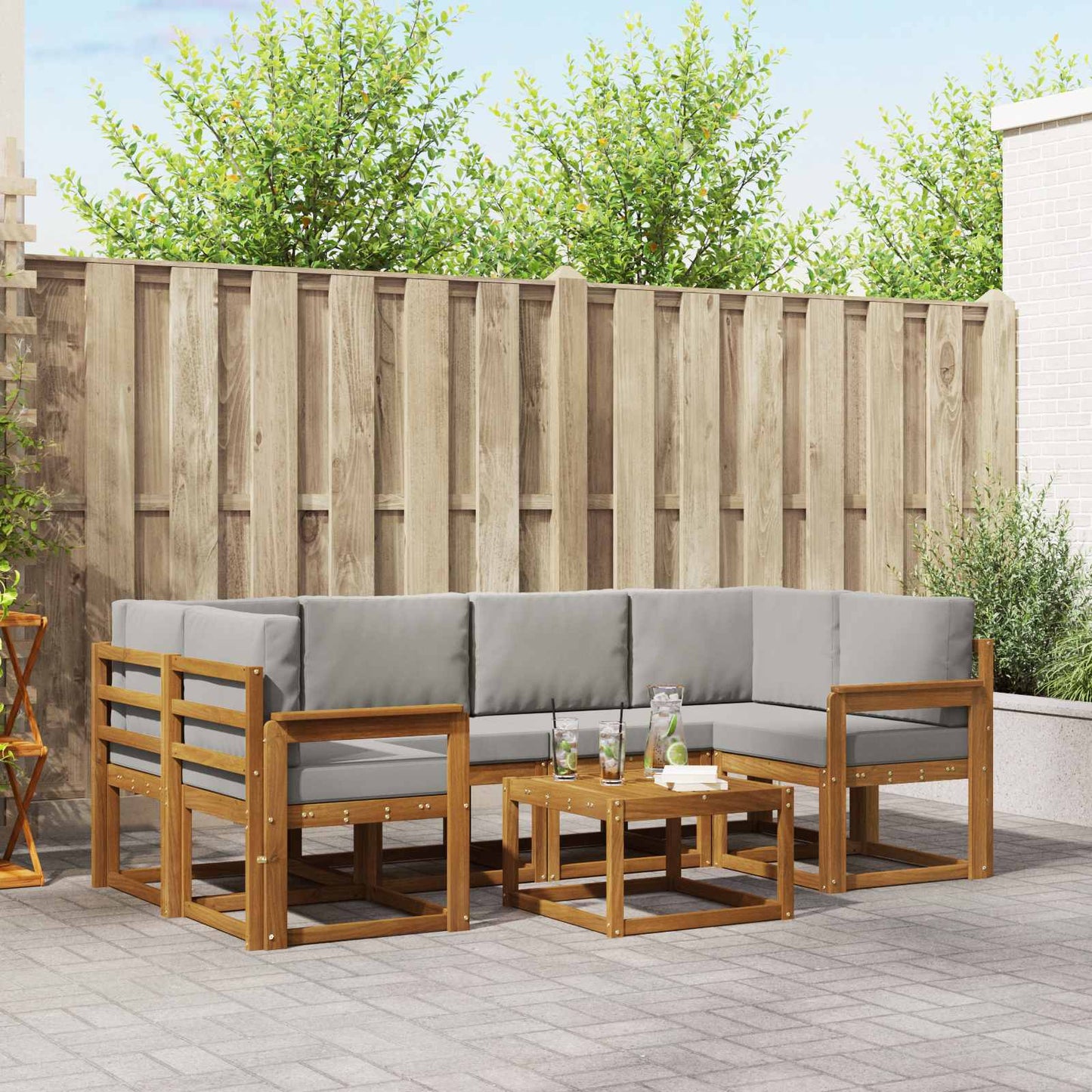 Set di divani da esterno 7 pcs Grigio Naturale e Chiaro