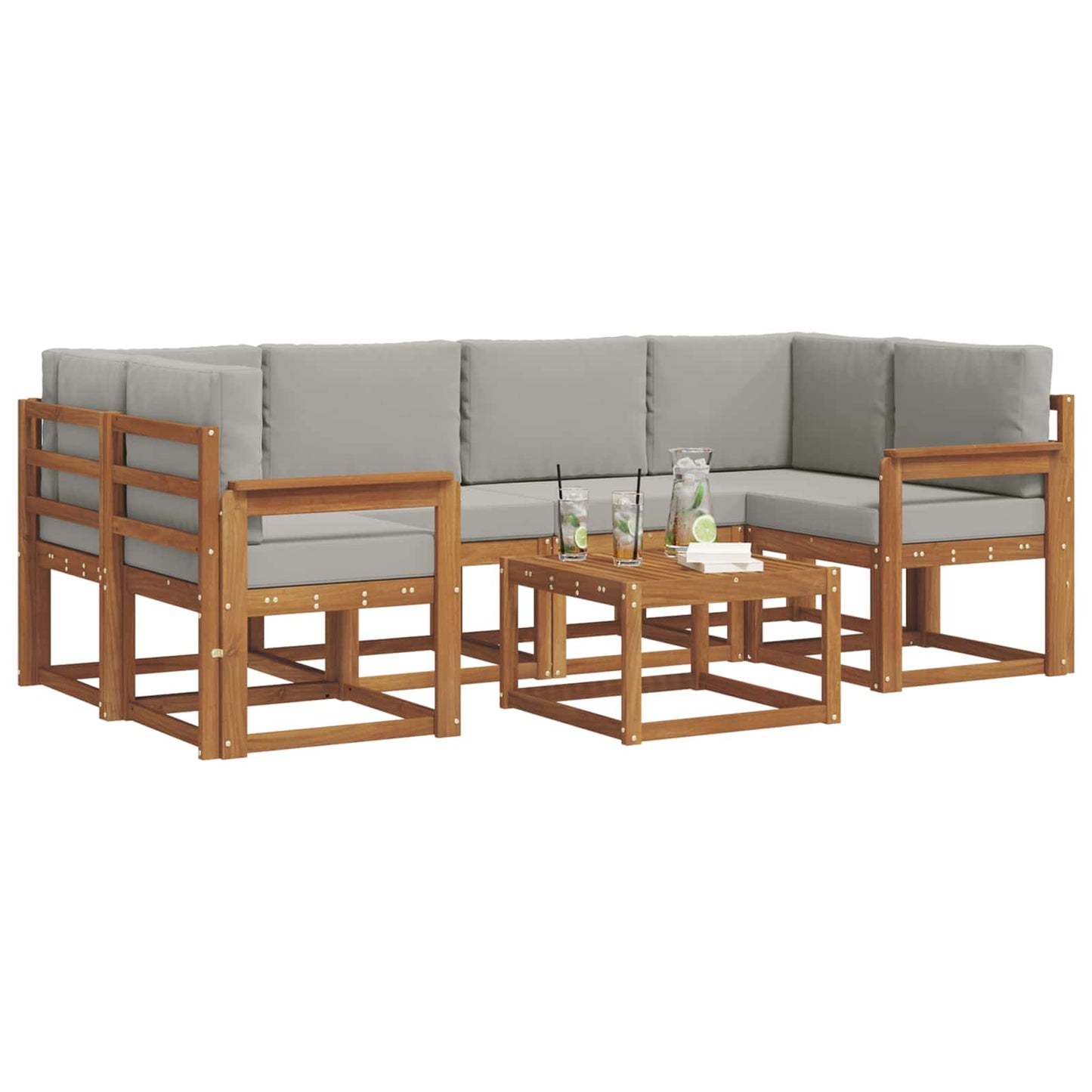Set di divani da esterno 7 pcs Grigio Naturale e Chiaro