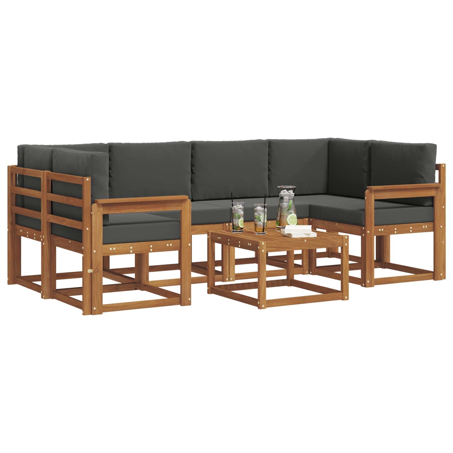 Set di divani da esterno con cuscino 7 pcs Naturale e Antracite | homemem39