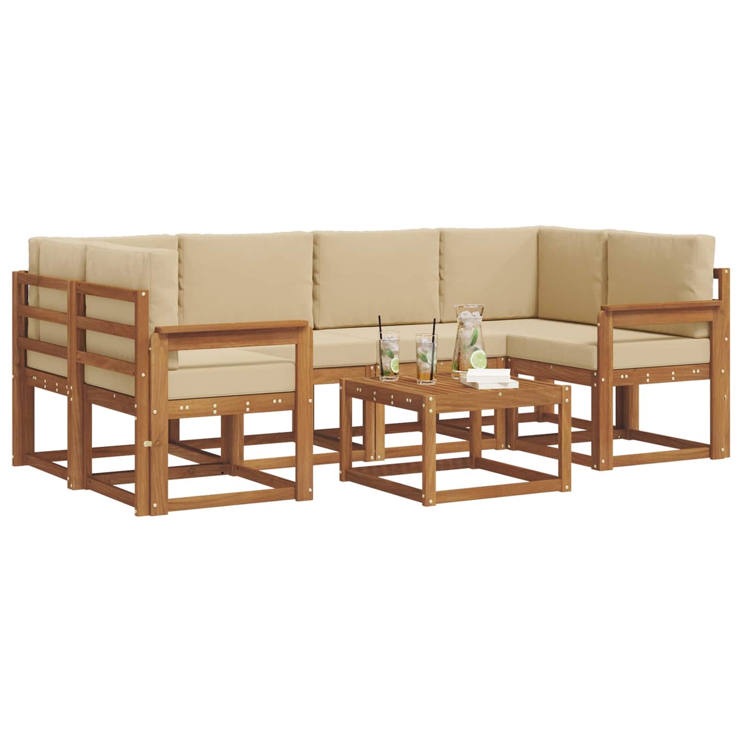 Set di divani da esterno con cuscino 7 pcs Naturale e Beige | homemem39