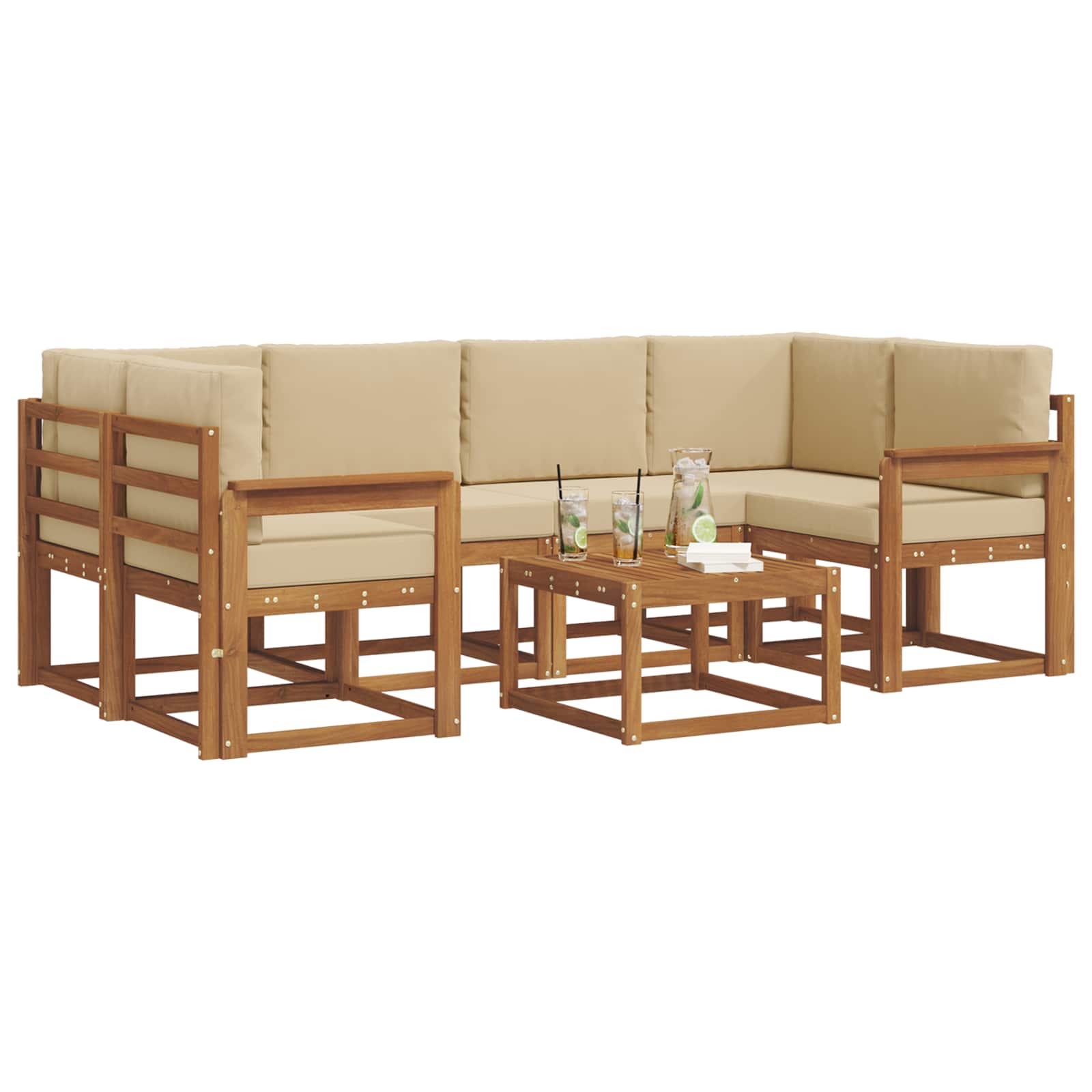 Set di divani da esterno con cuscino 7 pcs Naturale e Beige | homemem39