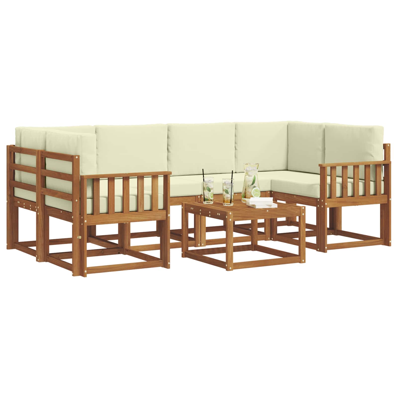 Set di divani da esterno con cuscino 7 pcs Naturale e Crema | homemem39