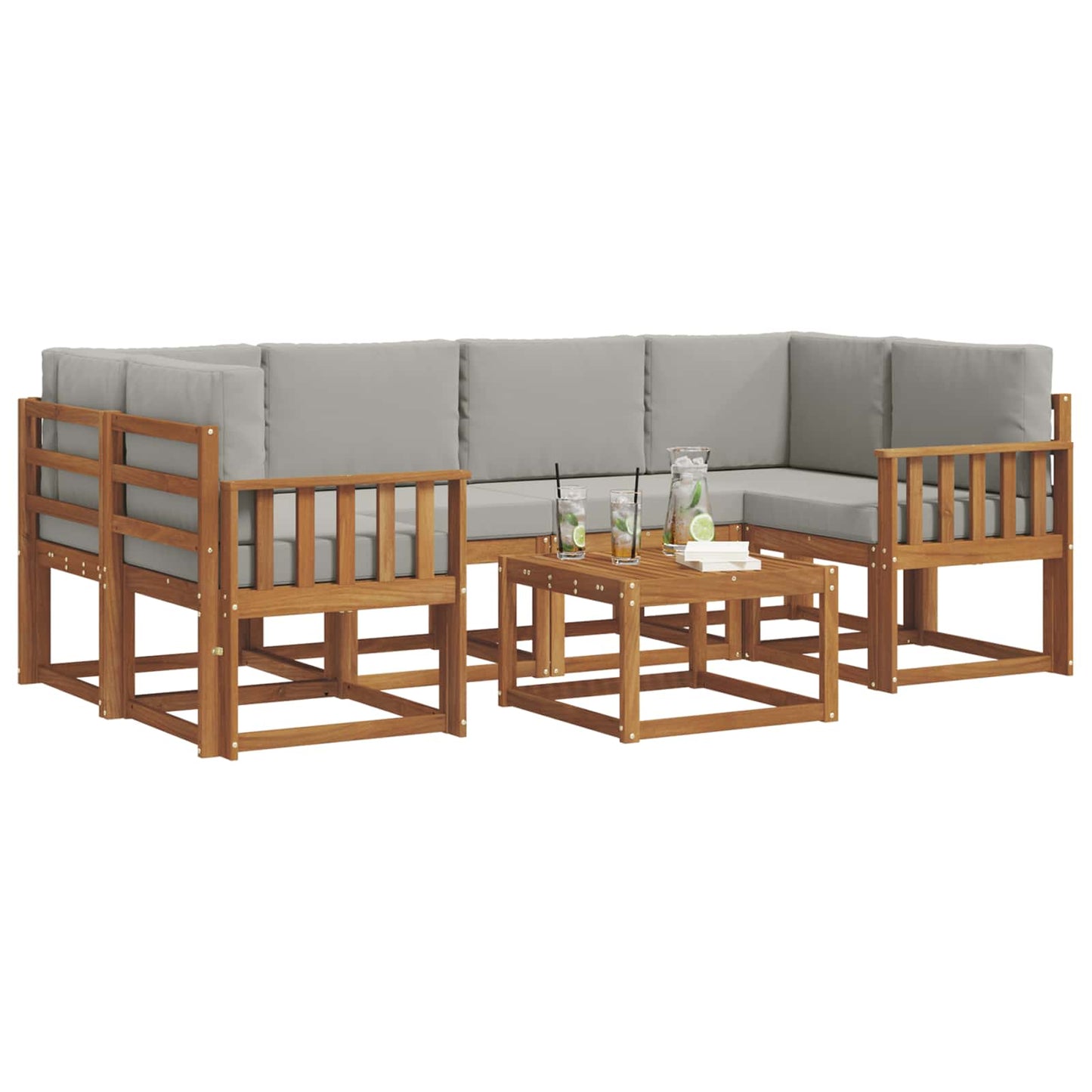 Set di divani da esterno 7 pcs Grigio Naturale e Chiaro | homemem39