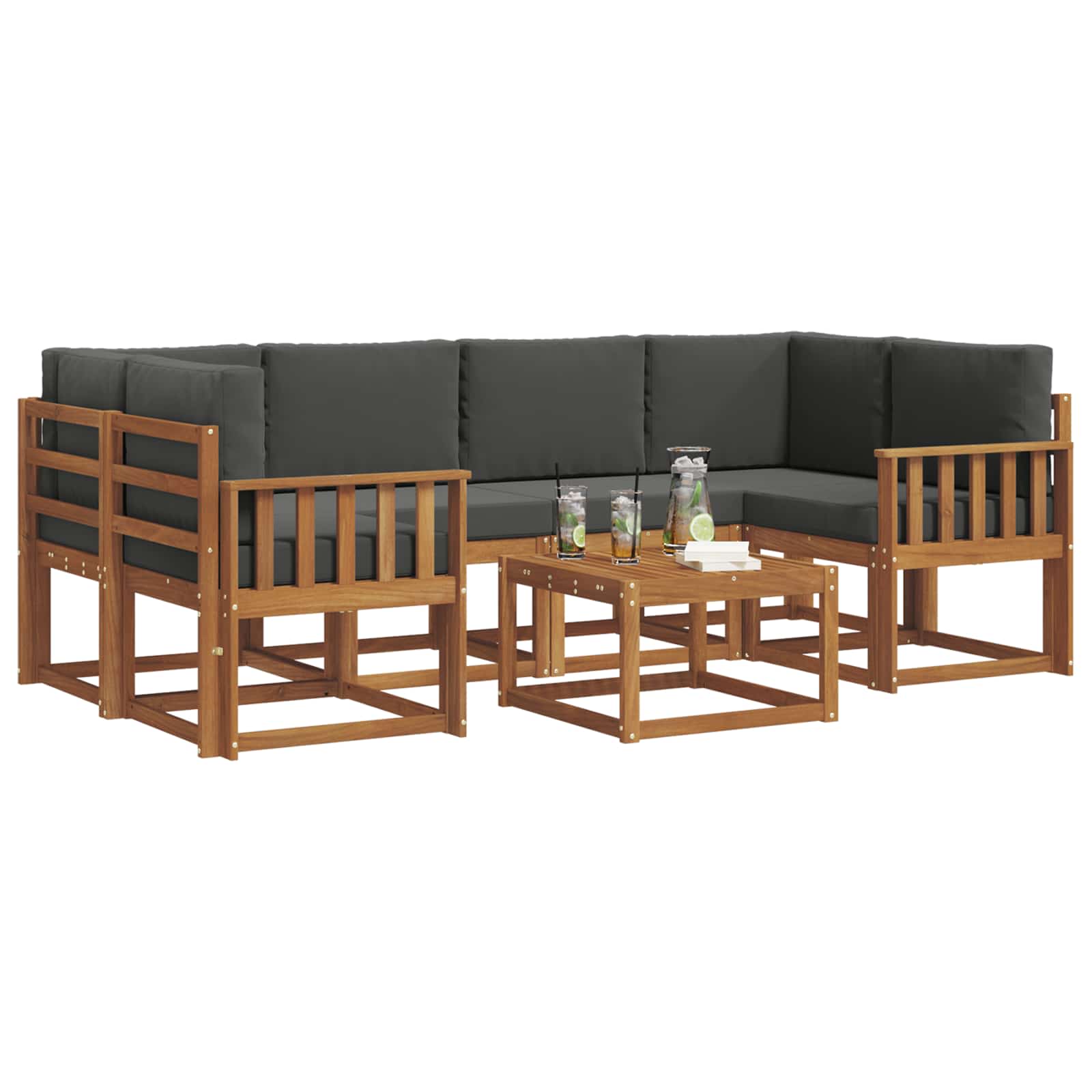 Set di divani da esterno con cuscino 7 pcs Naturale e Antracite | homemem39