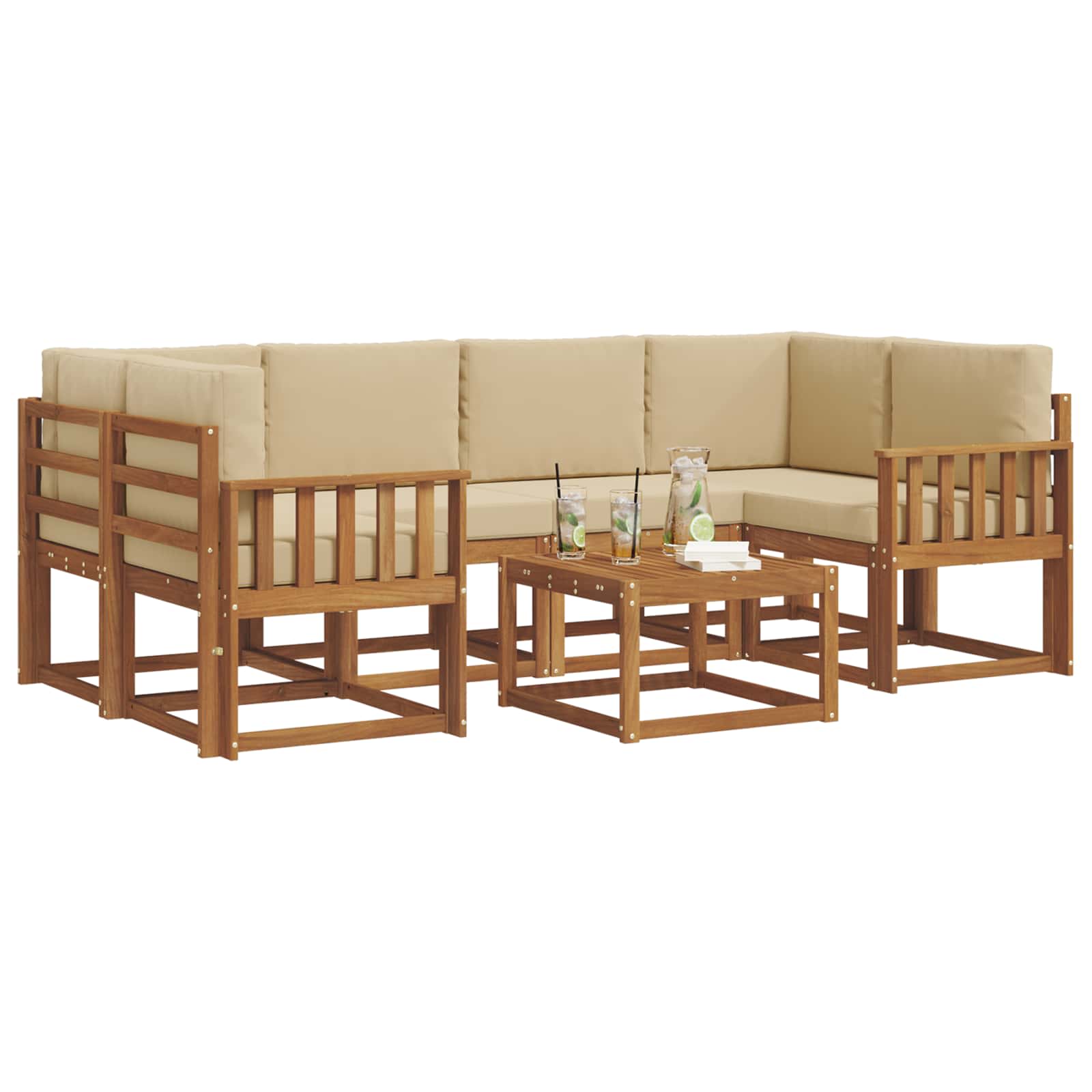 Set di divani da esterno con cuscino 7 pcs Naturale e Beige | homemem39