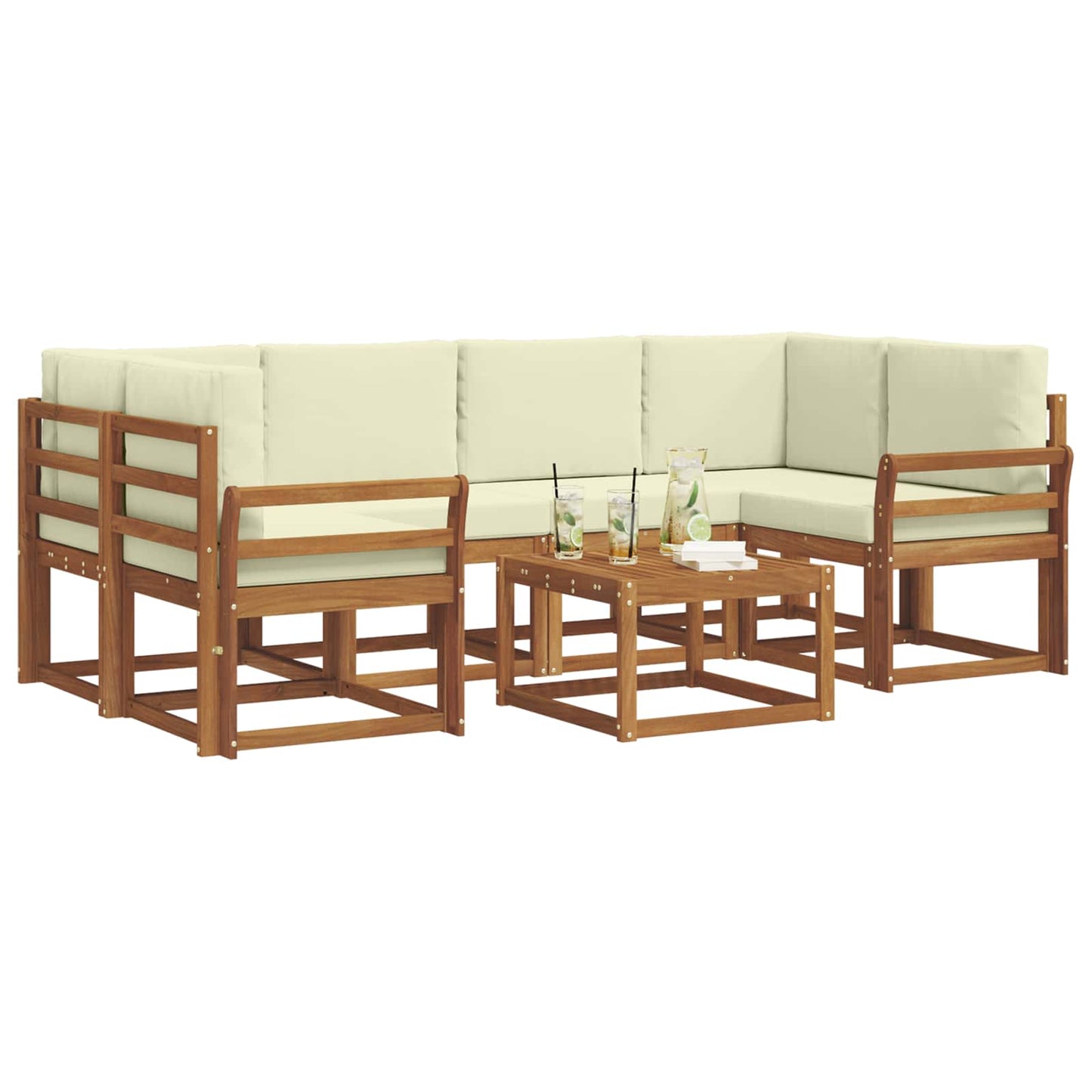 Set di divani da esterno con cuscino 7 pcs Naturale e Crema