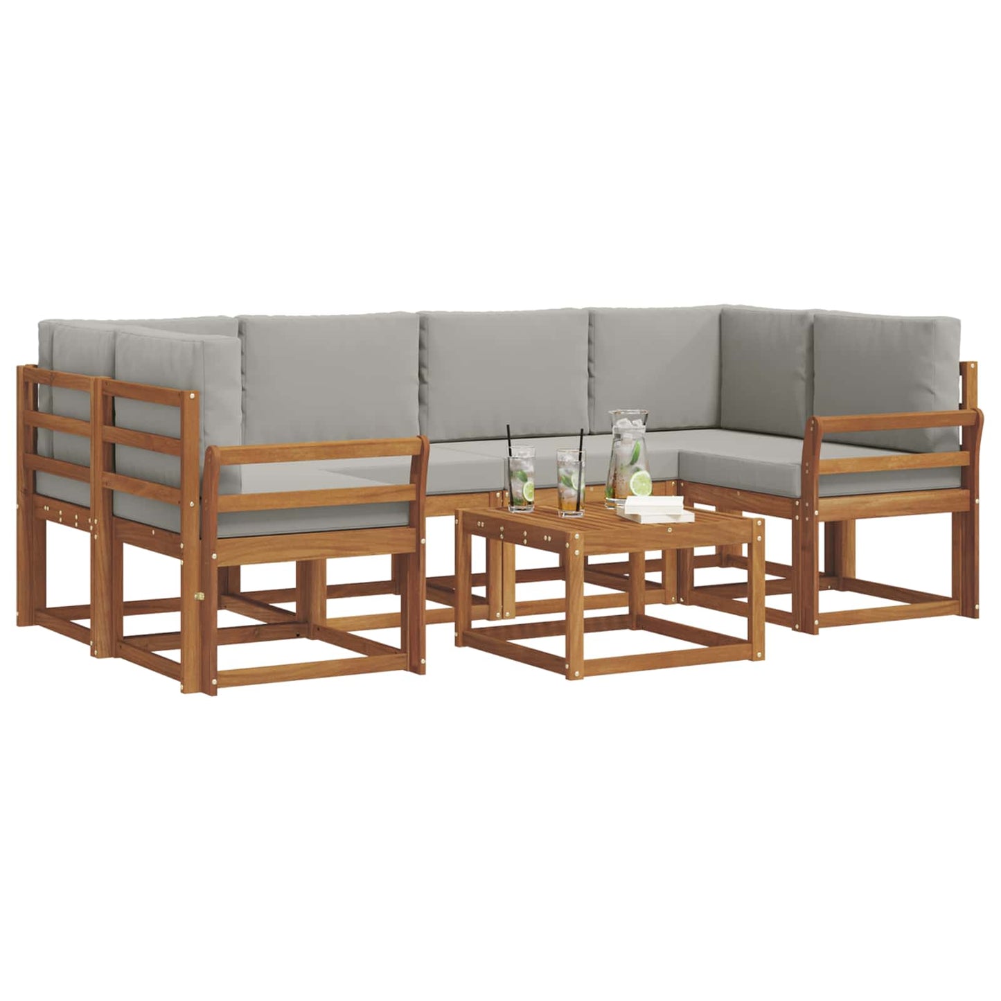 Set di divani da esterno 7 pcs Grigio Naturale e Chiaro | homemem39