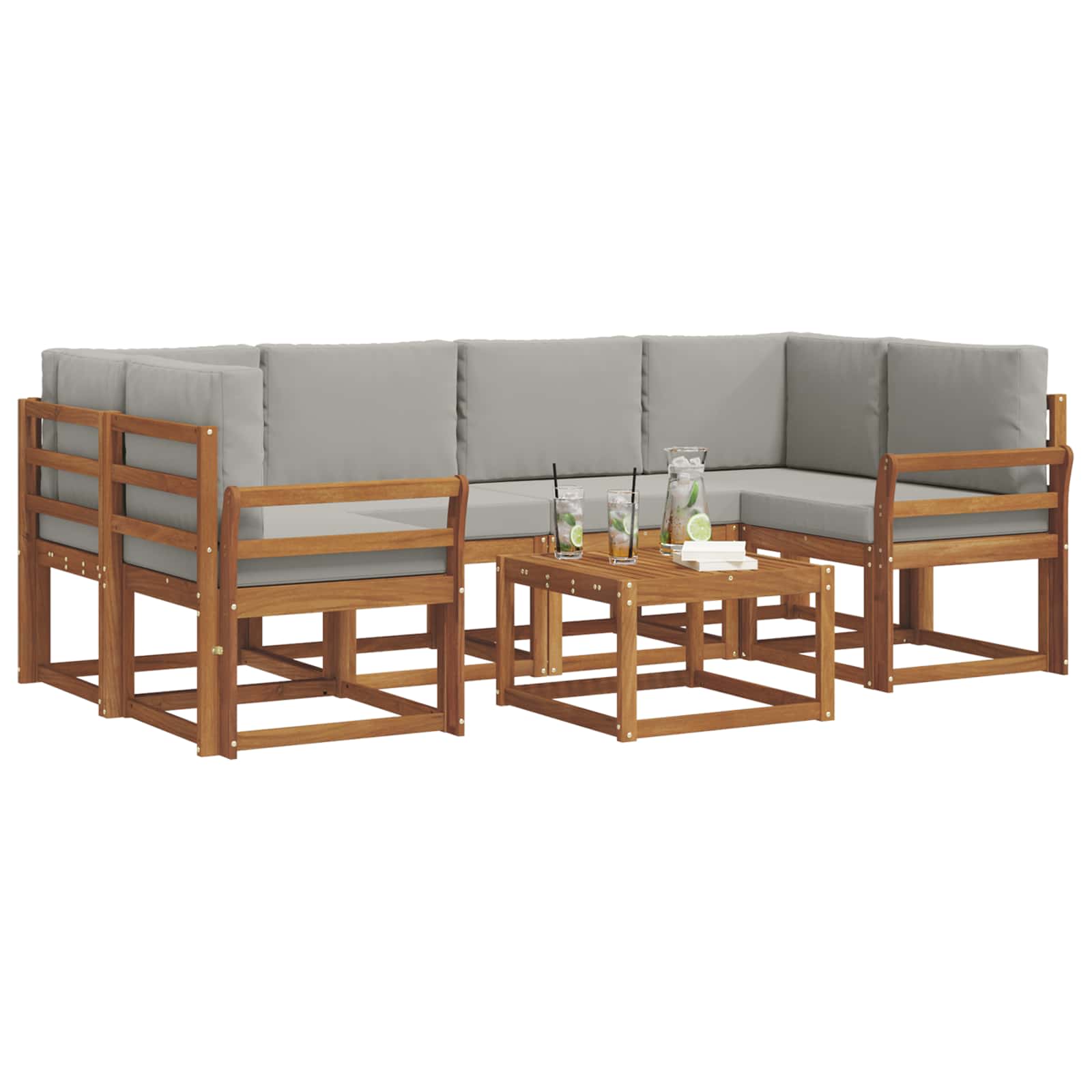 Set di divani da esterno 7 pcs Grigio Naturale e Chiaro | homemem39