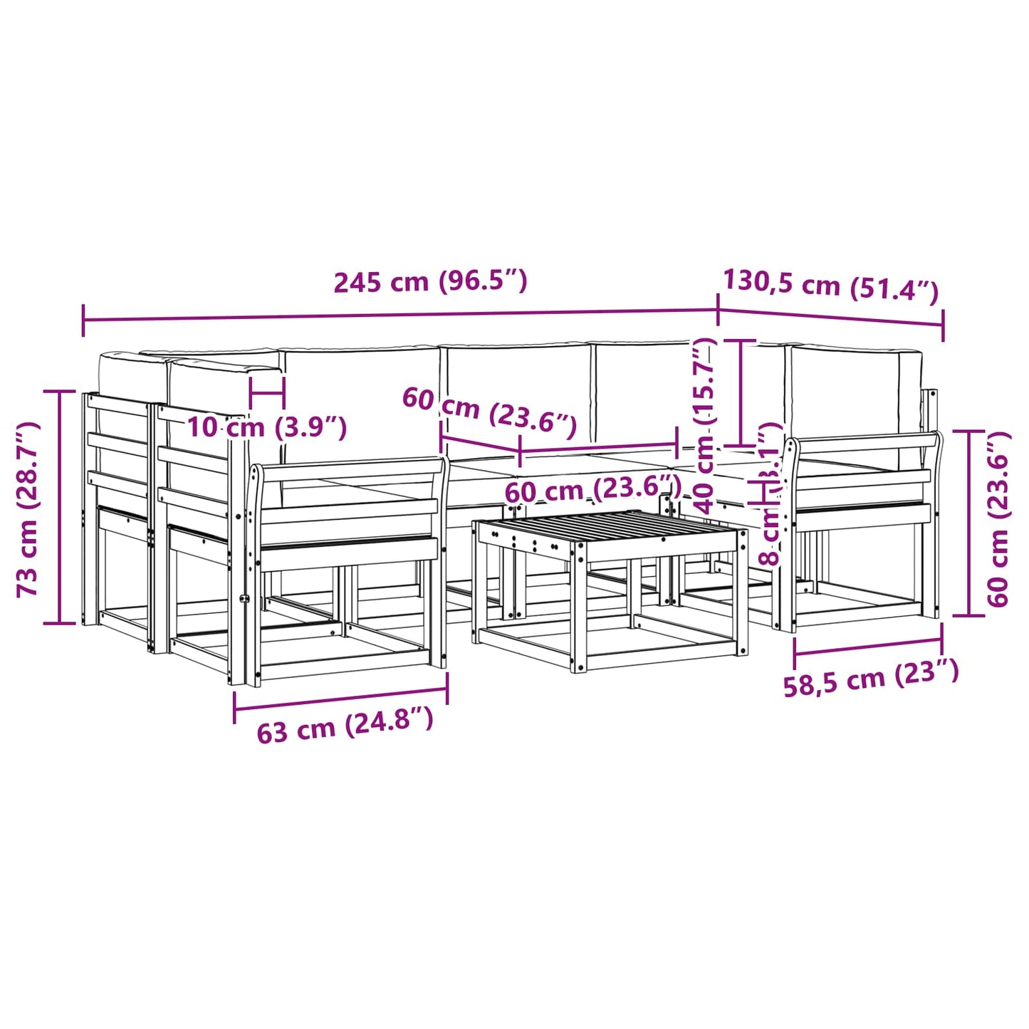 Set di divani da esterno 7 pcs Grigio Naturale e Chiaro | homemem39