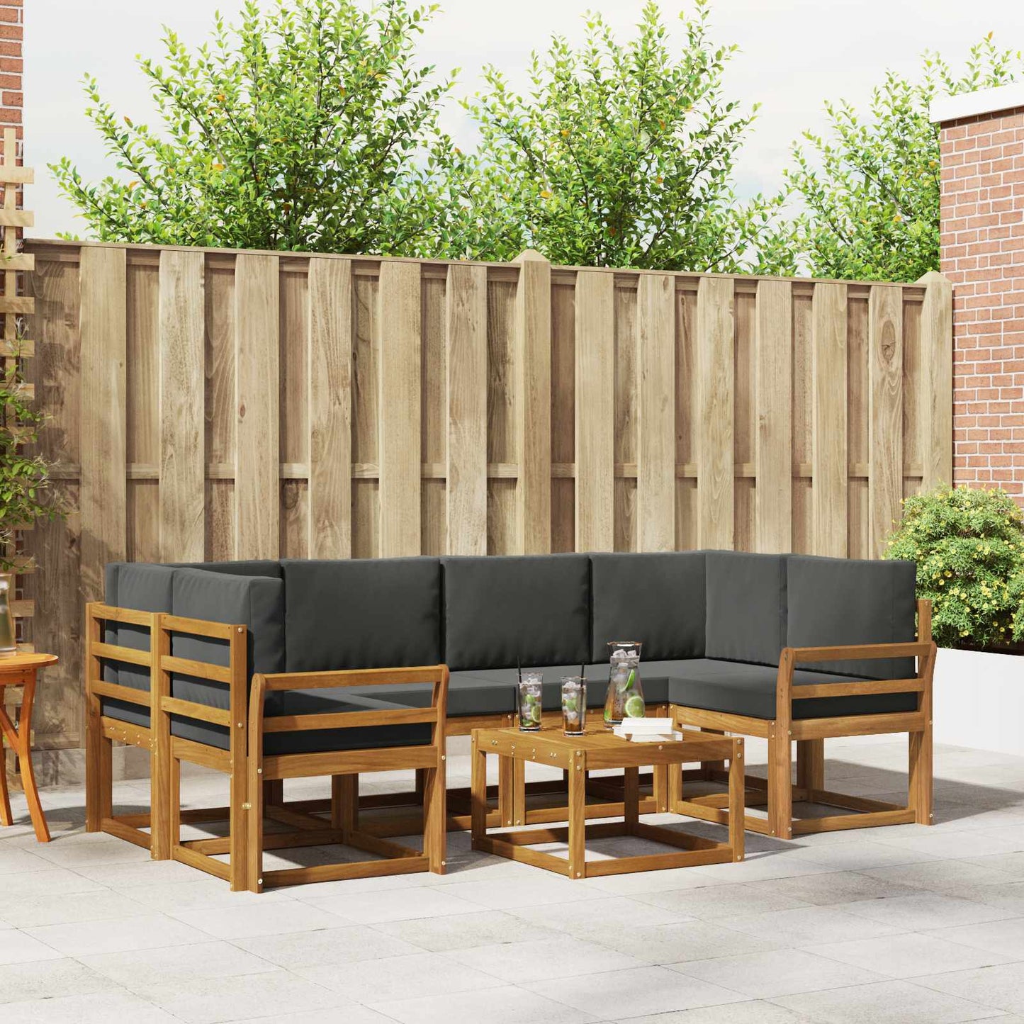 Set di divani da esterno con cuscino 7 pcs Naturale e Antracite