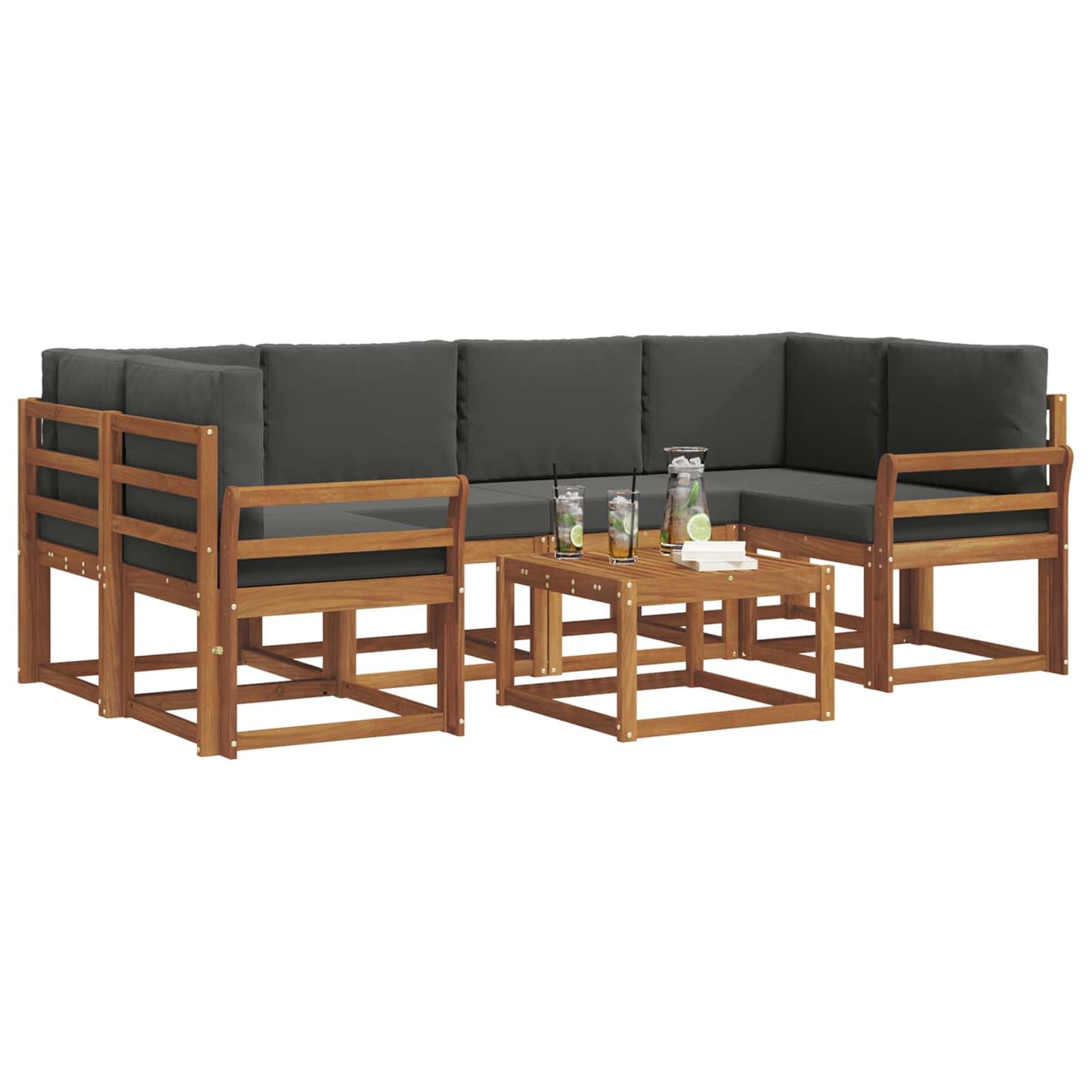 Set di divani da esterno con cuscino 7 pcs Naturale e Antracite | homemem39