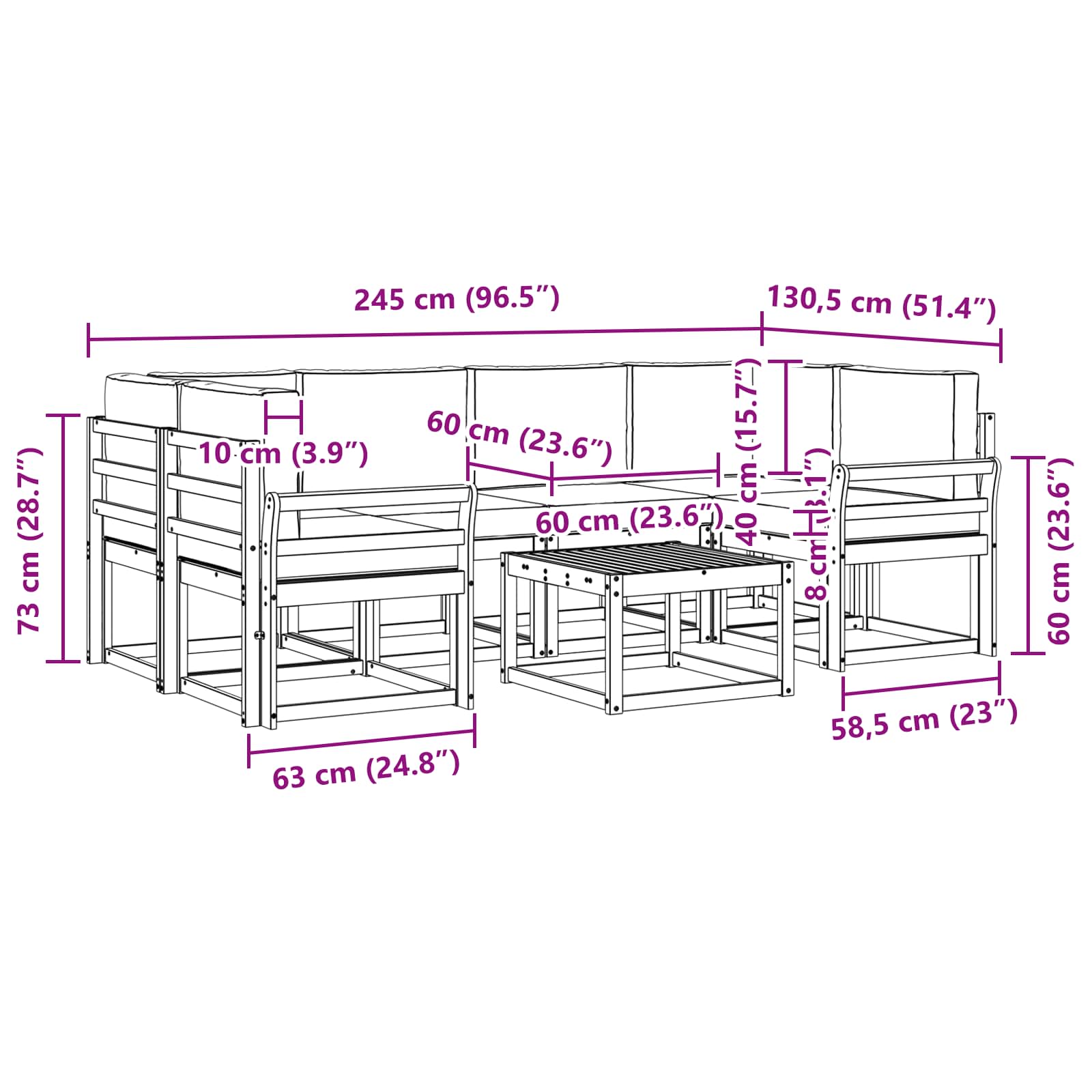 Set di divani da esterno con cuscino 7 pcs Naturale e Antracite | homemem39