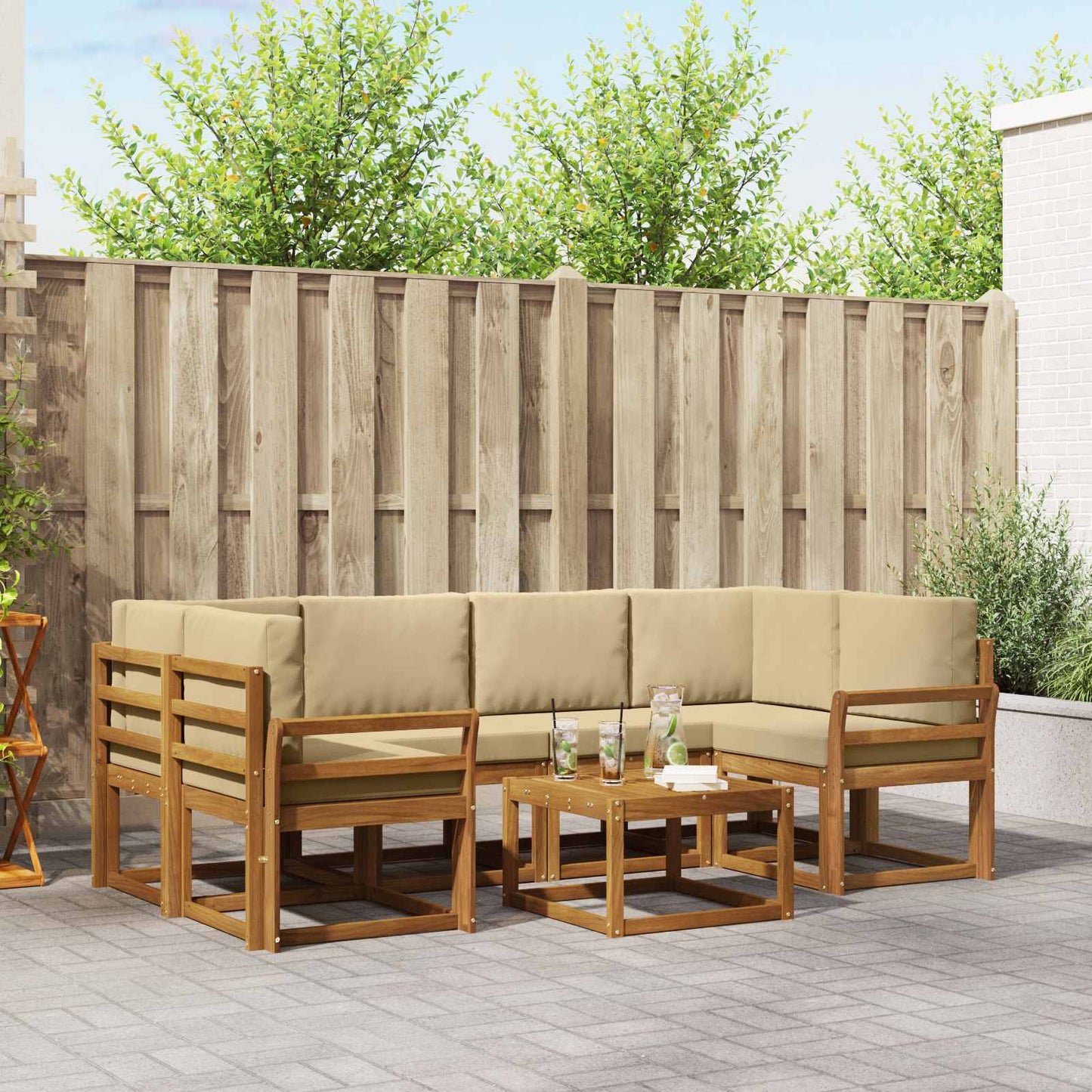 Set di divani da esterno con cuscino 7 pcs Naturale e Beige | homemem39