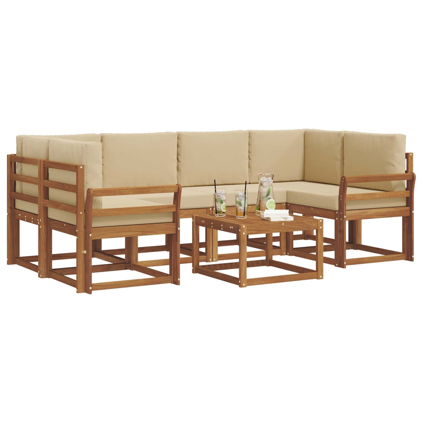 Set di divani da esterno con cuscino 7 pcs Naturale e Beige