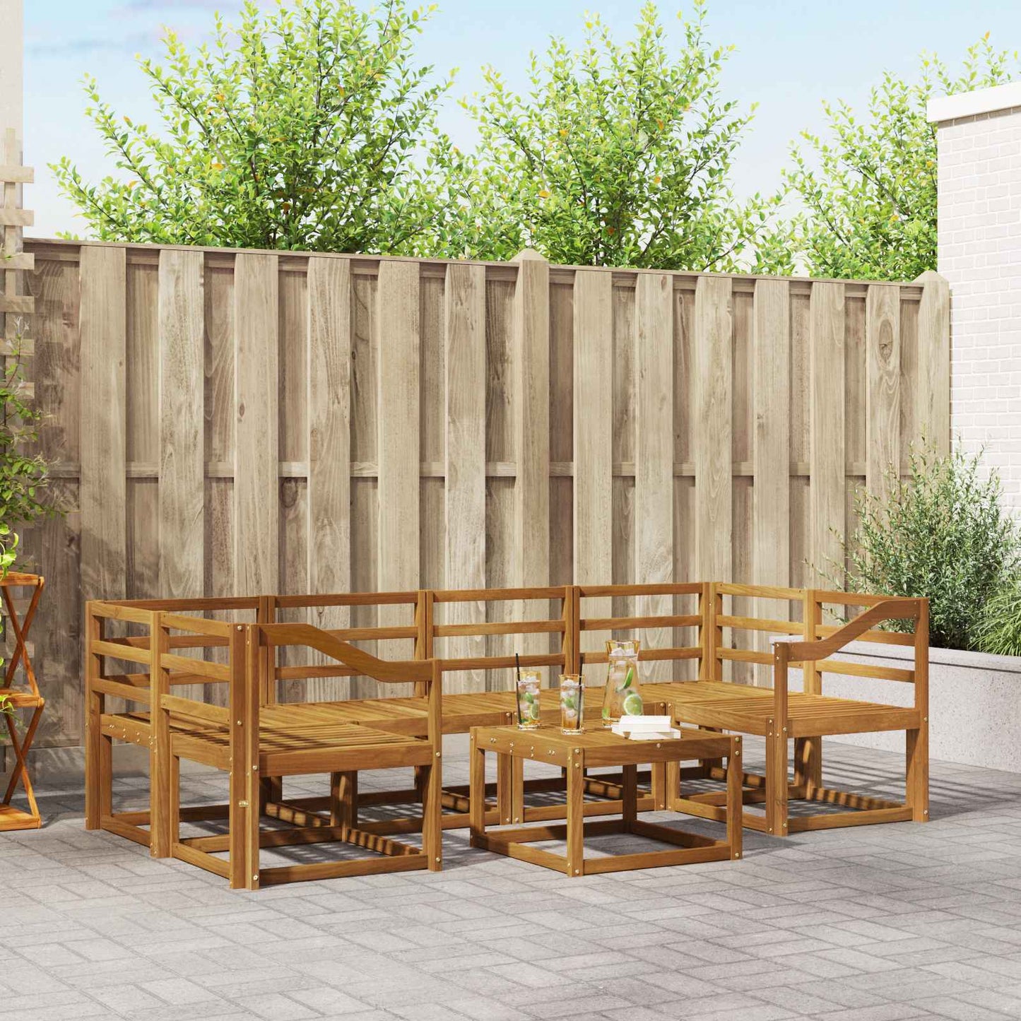 Set di divani da esterno 7 pz Naturale Legno di Acacia Massello
