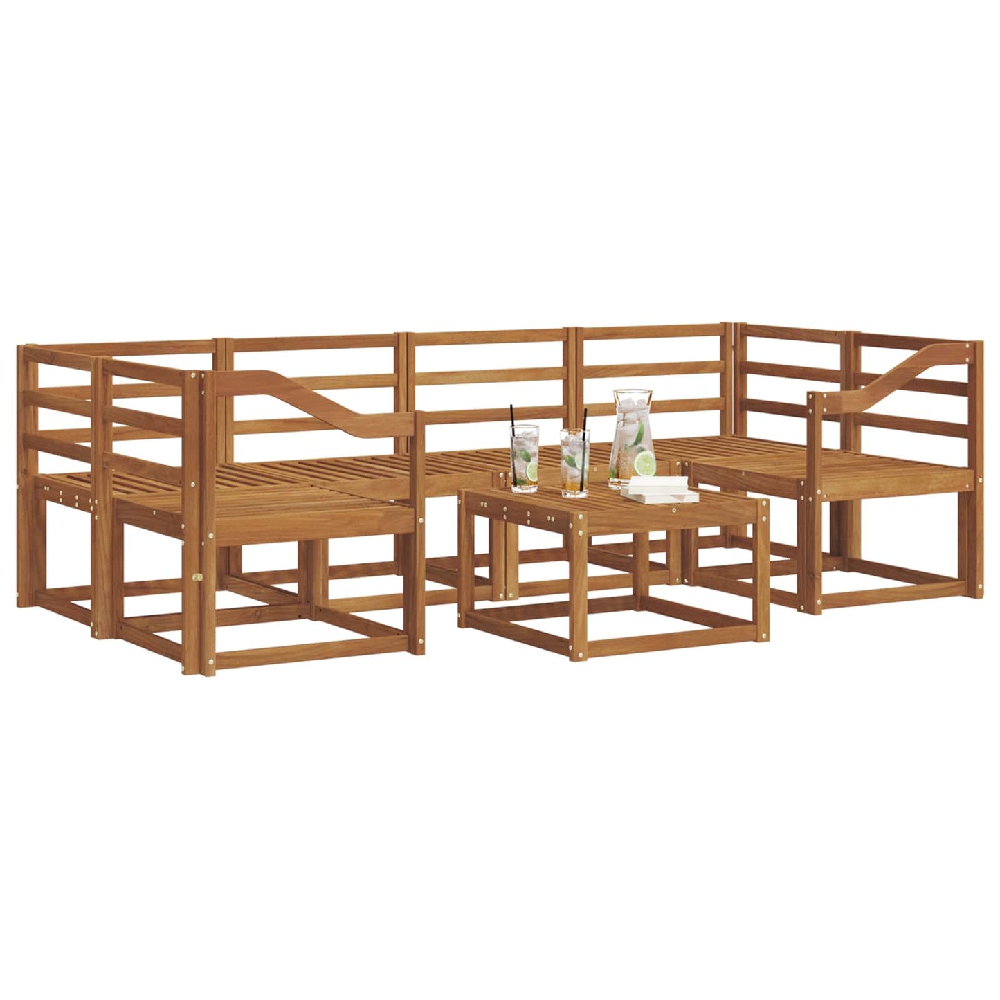 Set di divani da esterno 7 pz Naturale Legno di Acacia Massello