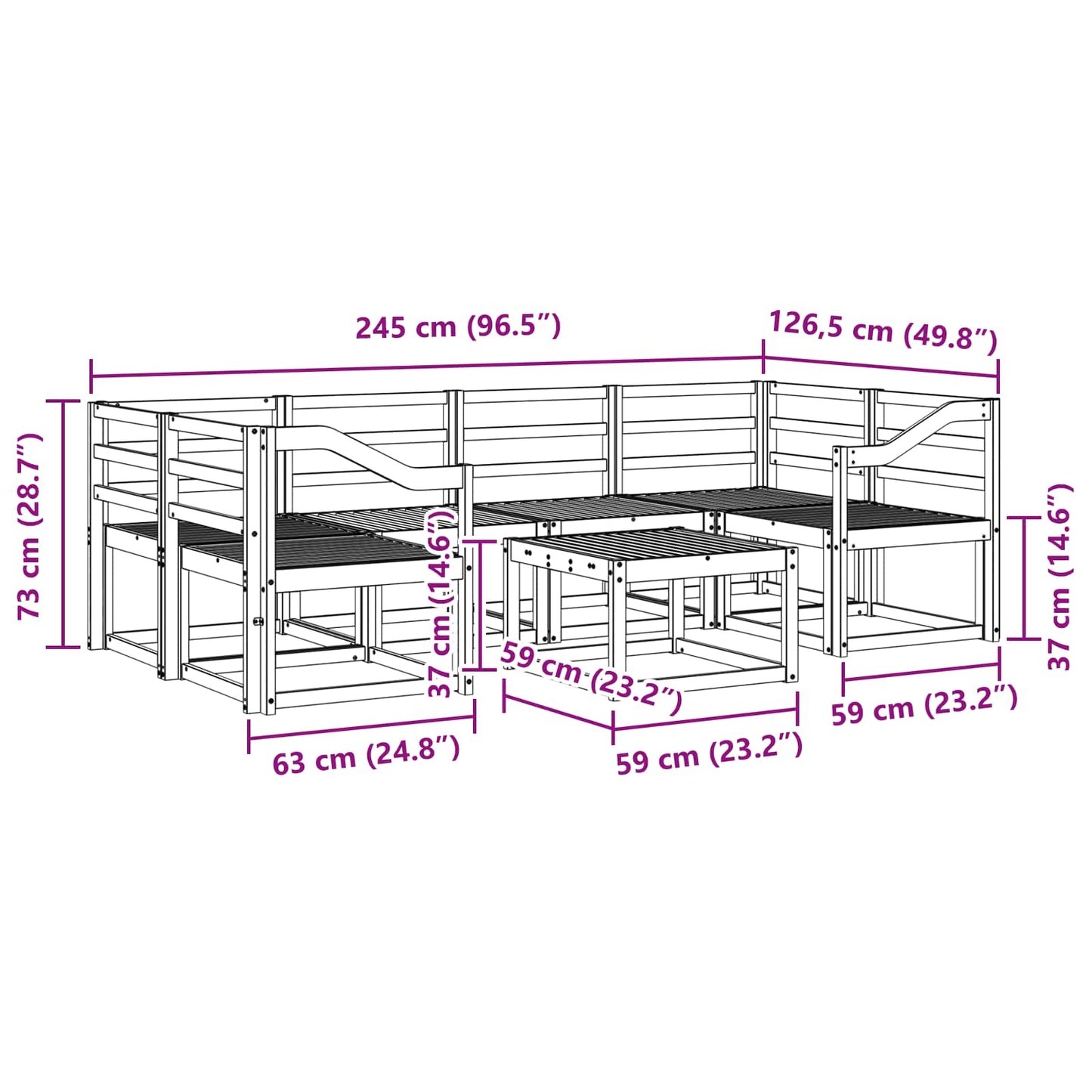 Set di divani da esterno 7 pz Naturale Legno di Acacia Massello | homemem39