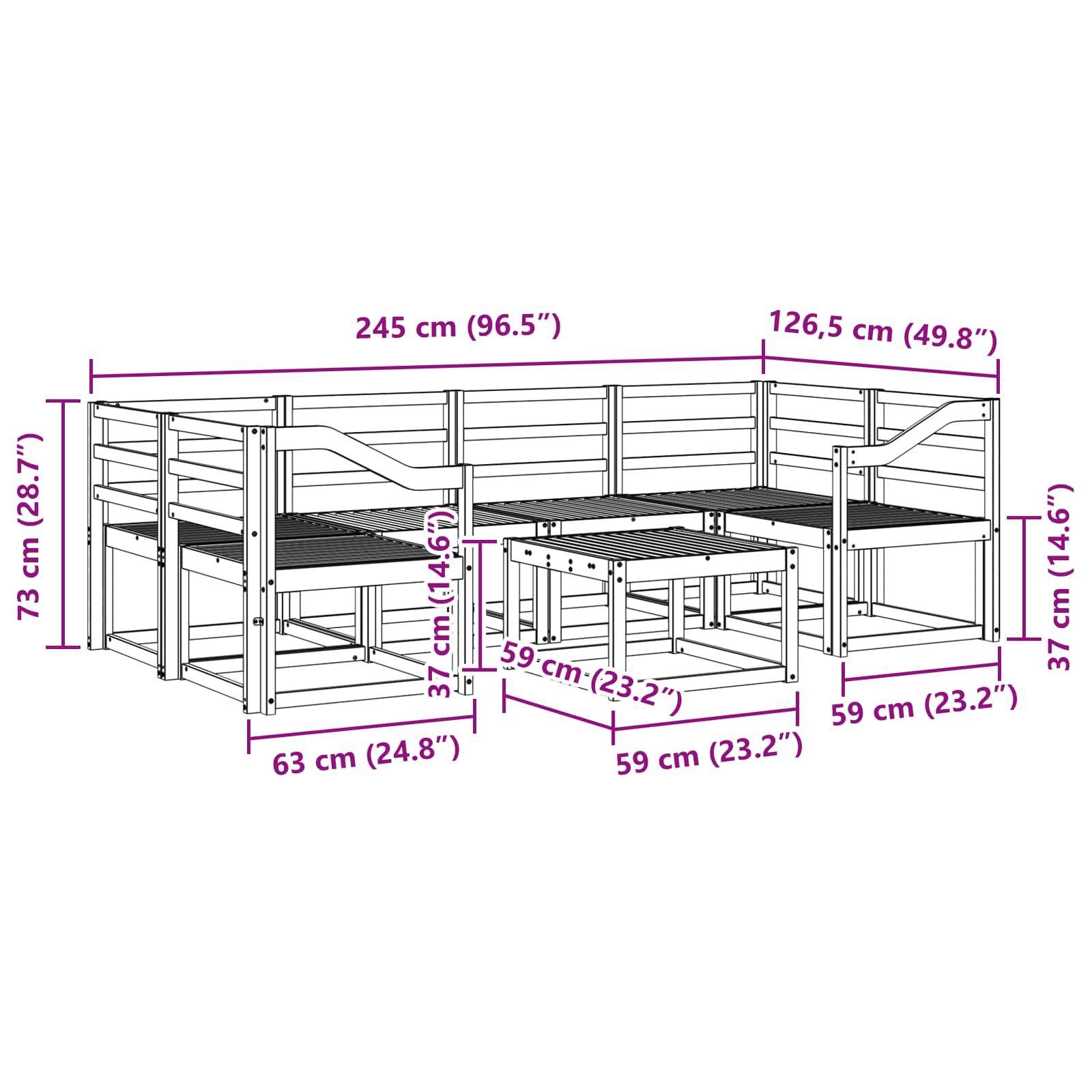 Set di divani da esterno 7 pz Naturale Legno di Acacia Massello | homemem39