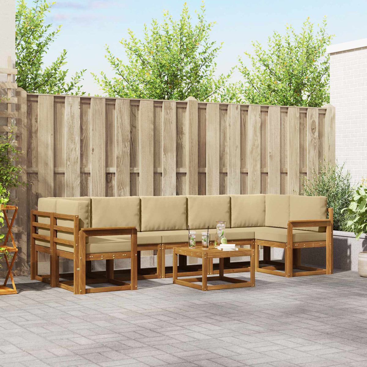 Set di divani da esterno 8 pz 7-Posti Naturale e Beige | homemem39