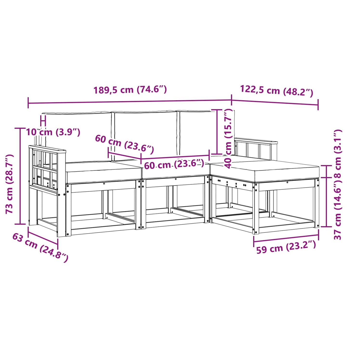 Set di divani da esterno 4 pcs Grigio Naturale e Chiaro | homemem39