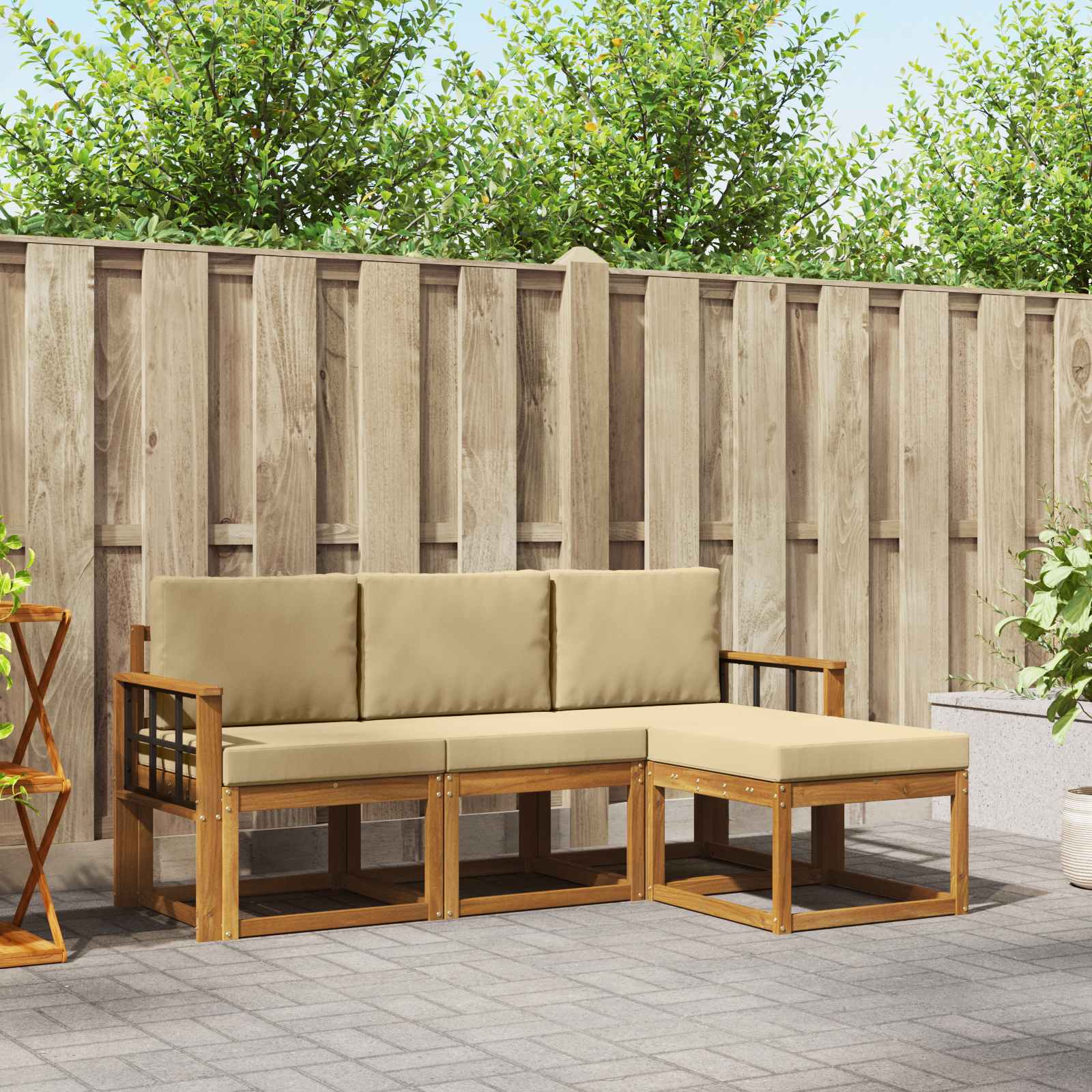 Set di divani da esterno con cuscino 4 pcs Naturale e Beige | homemem39