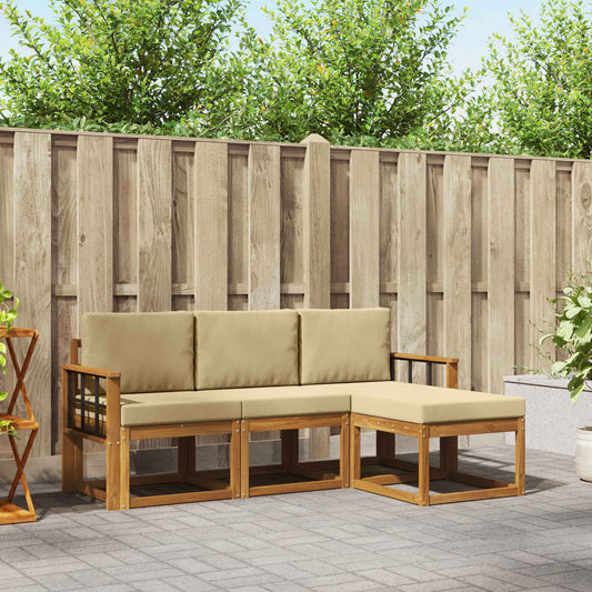 Set di divani da esterno con cuscino 4 pcs Naturale e Beige | homemem39