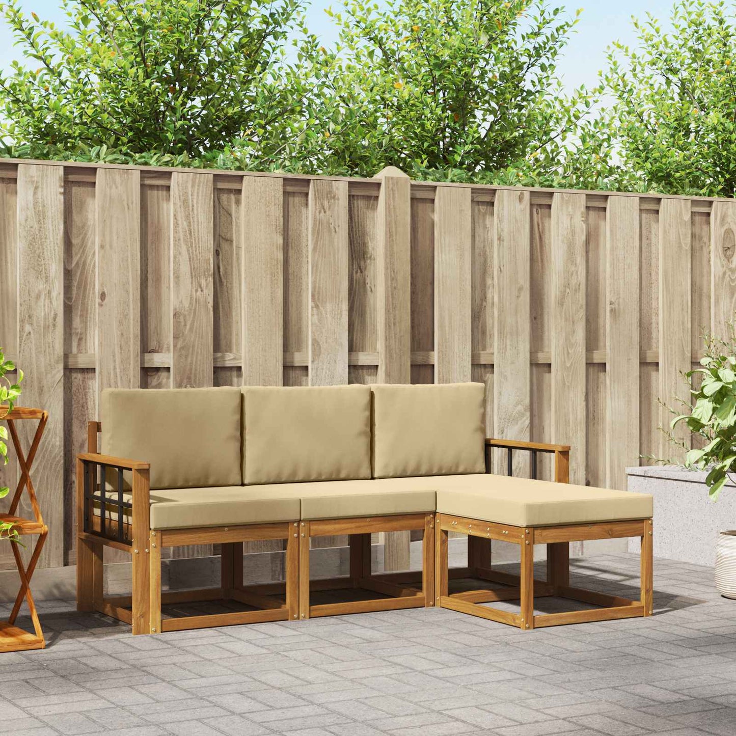 Set di divani da esterno con cuscino 4 pcs Naturale e Beige