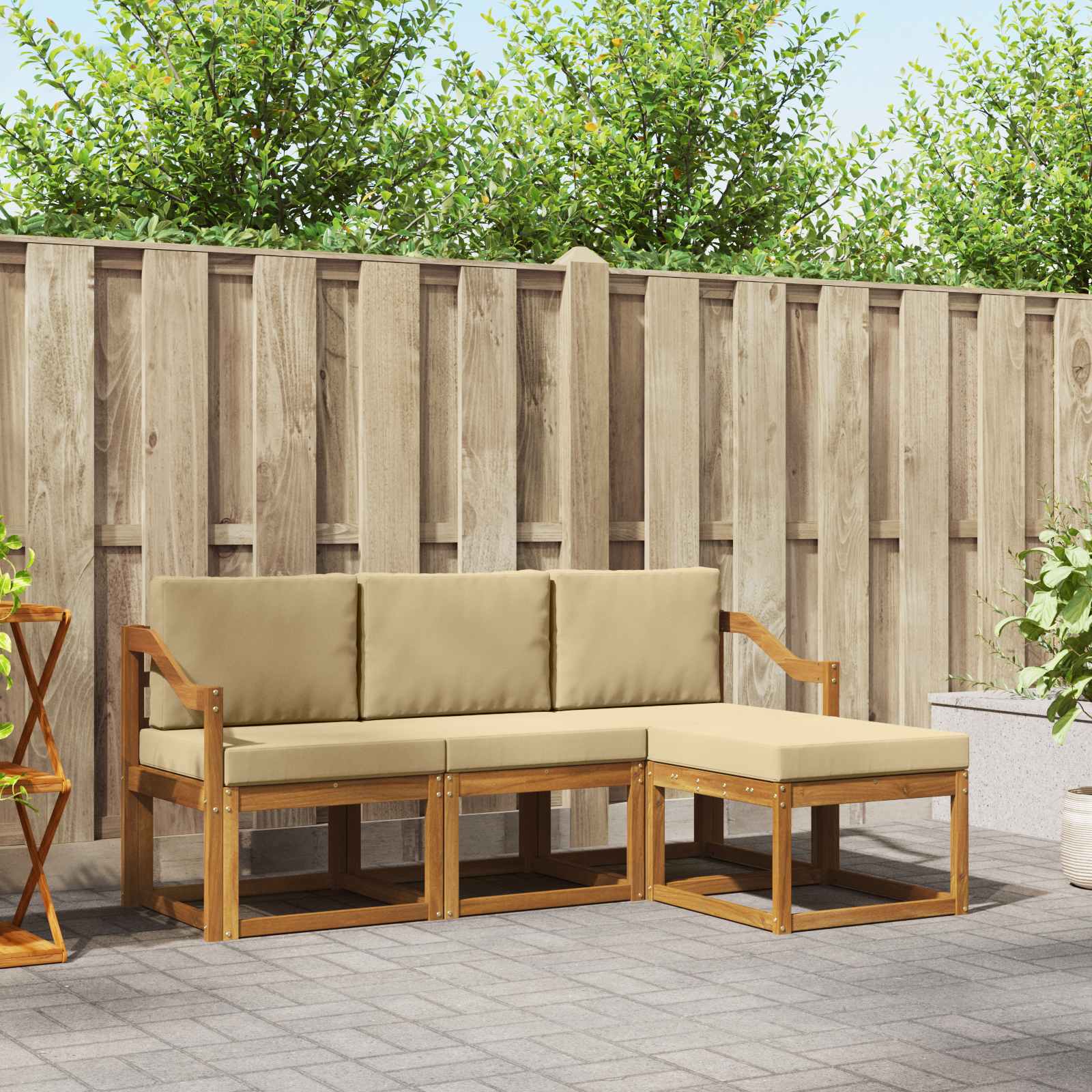 Set di divani da esterno con cuscino 4 pcs Naturale e Beige | homemem39