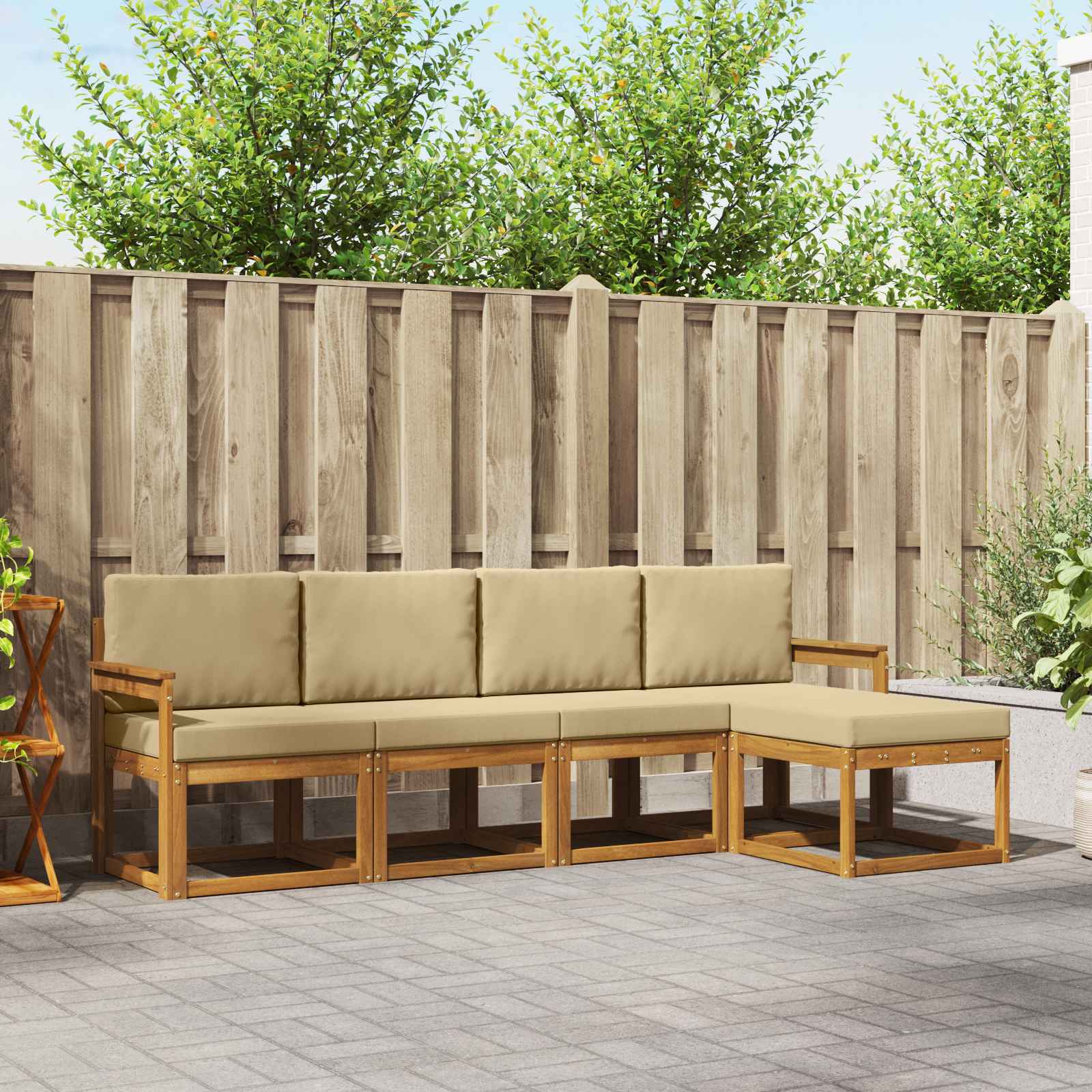 Set di divani da esterno con cuscino 5 pcs Naturale e Beige | homemem39