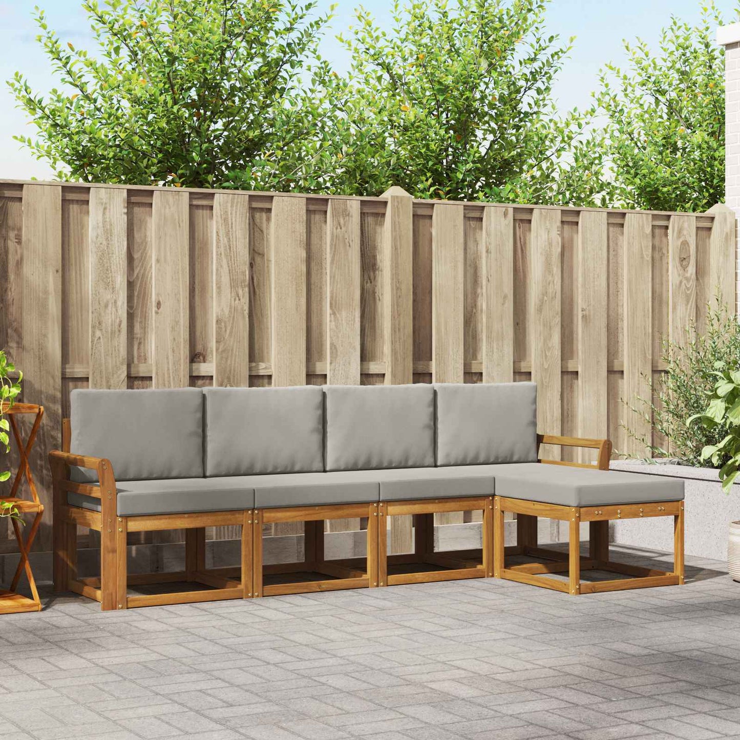 Set di divani da esterno 5 pcs Grigio Naturale e Chiaro