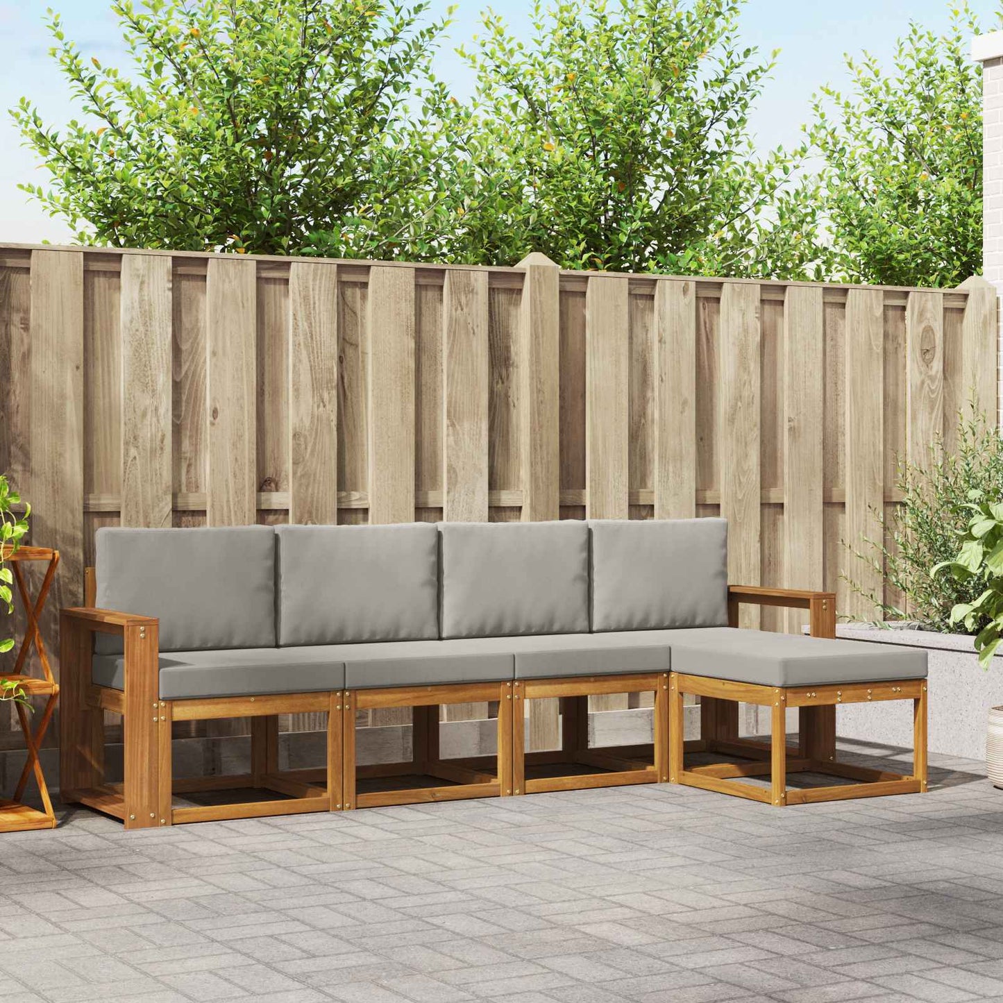 Set di divani da esterno 5 pcs Grigio Naturale e Chiaro