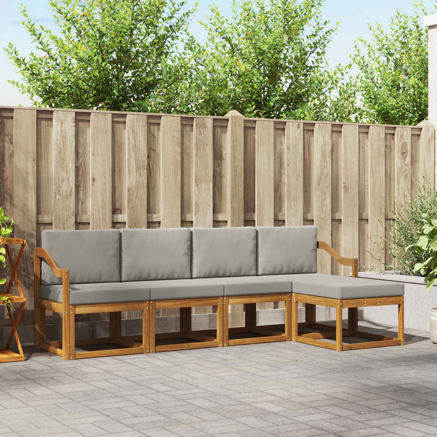 Set di divani da esterno 5 pcs Grigio Naturale e Chiaro