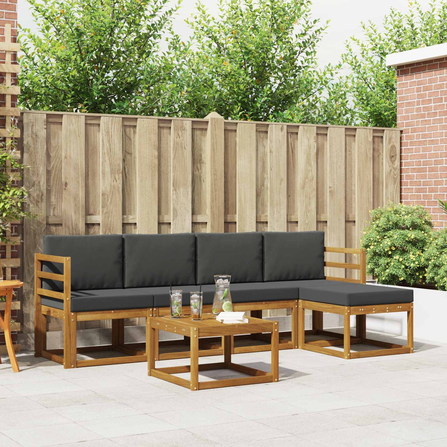 Set di divani da esterno con cuscino 6 pcs Naturale e Antracite