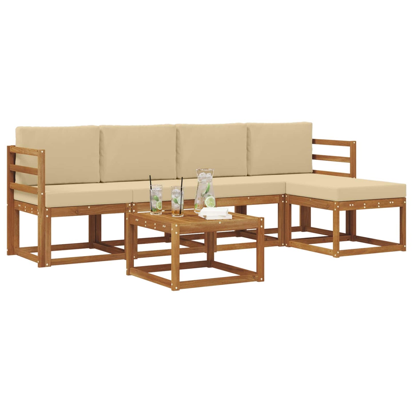 Set di divani da esterno con cuscino 6 pcs Naturale e Beige