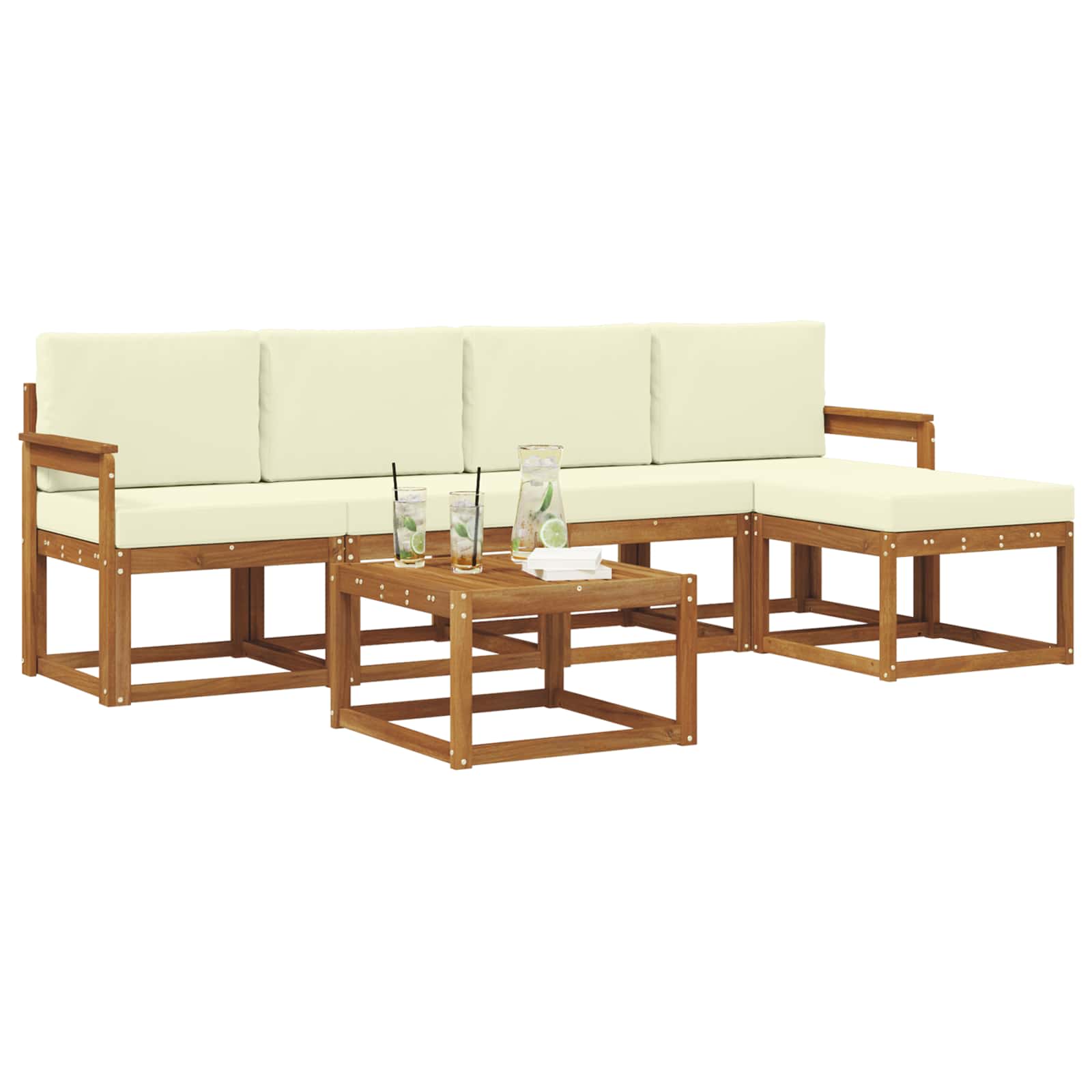 Set di divani da esterno con cuscino 6 pcs Naturale e Crema | homemem39