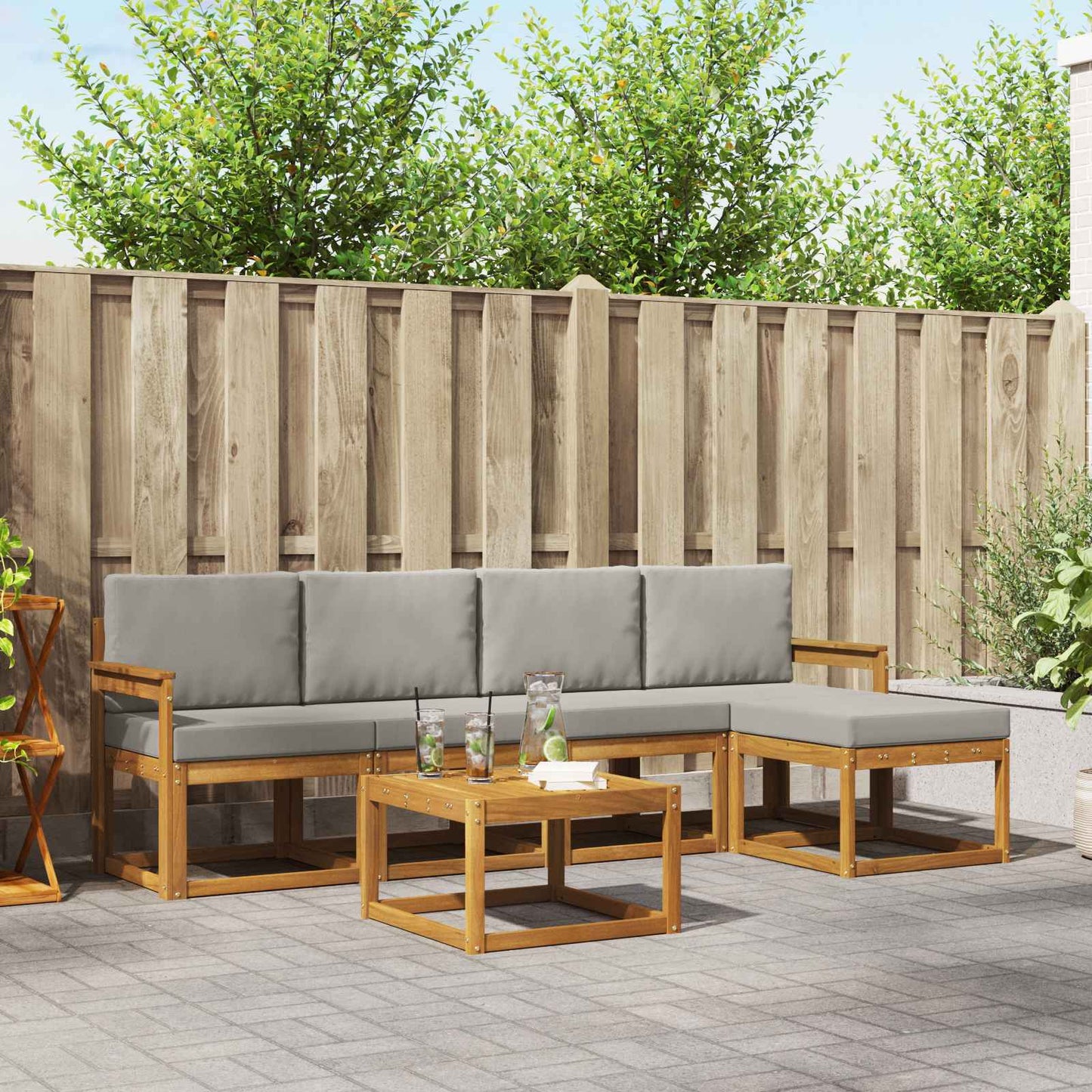 Set di divani da esterno 6 pcs Grigio Naturale e Chiaro