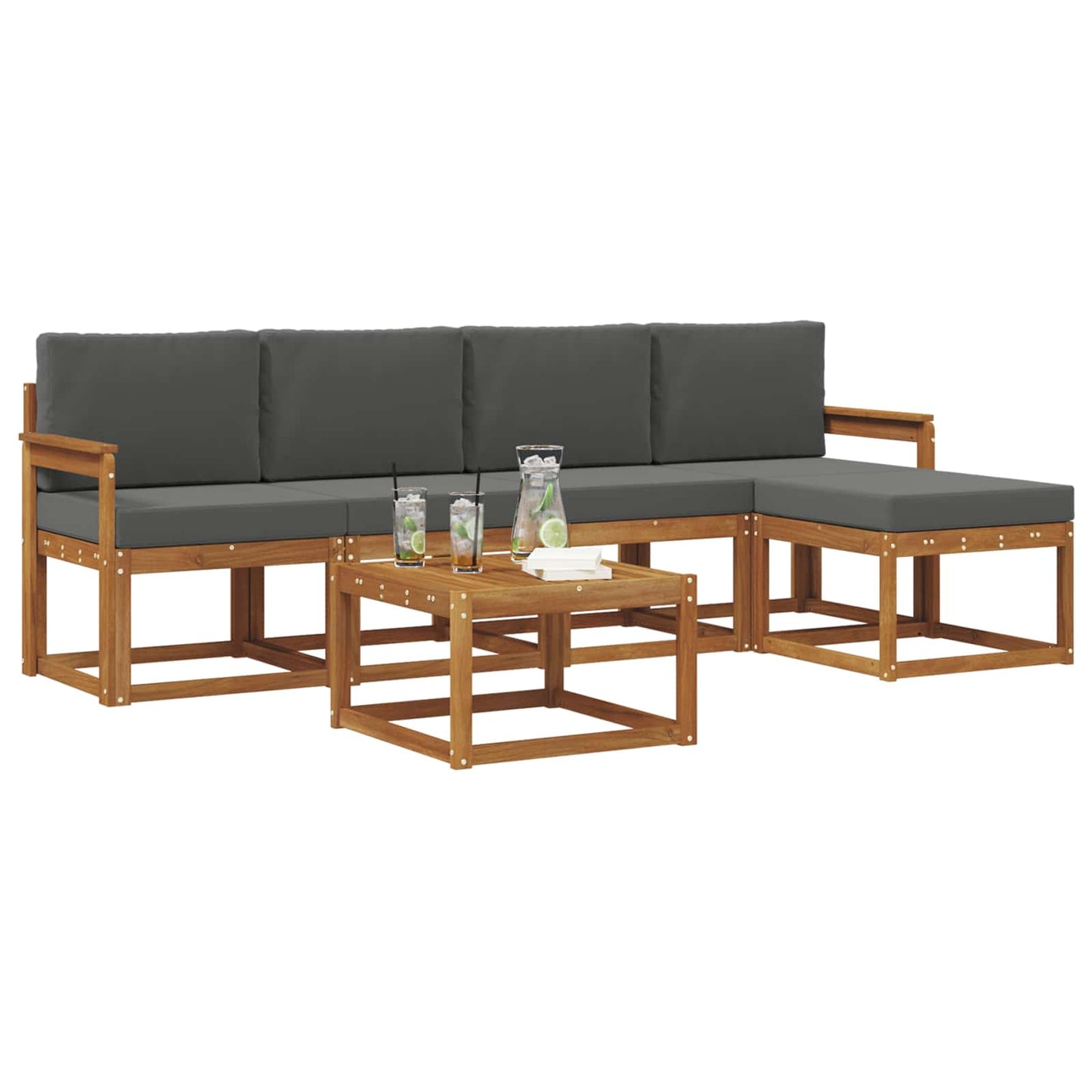 Set di divani da esterno con cuscino 6 pcs Naturale e Antracite | homemem39