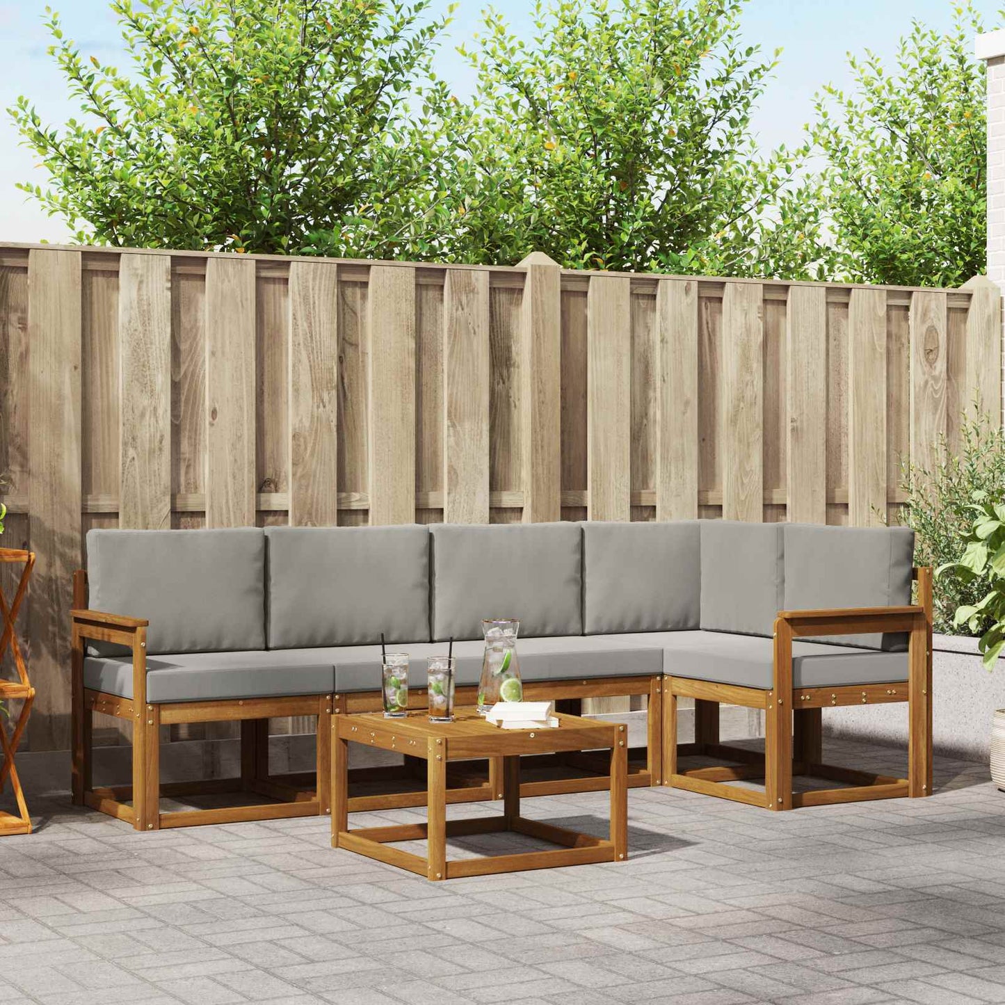 Set di divani da esterno 6 pcs Grigio Naturale e Chiaro