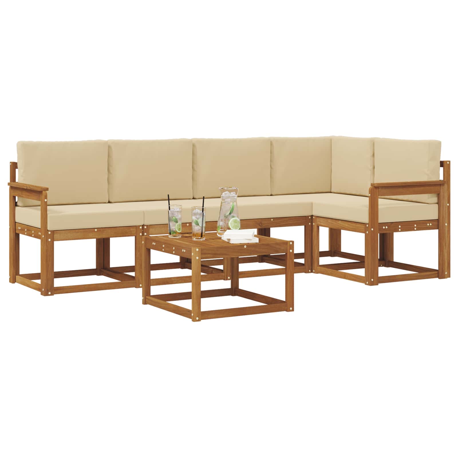 Set di divani da esterno con cuscino 6 pcs Naturale e Beige | homemem39