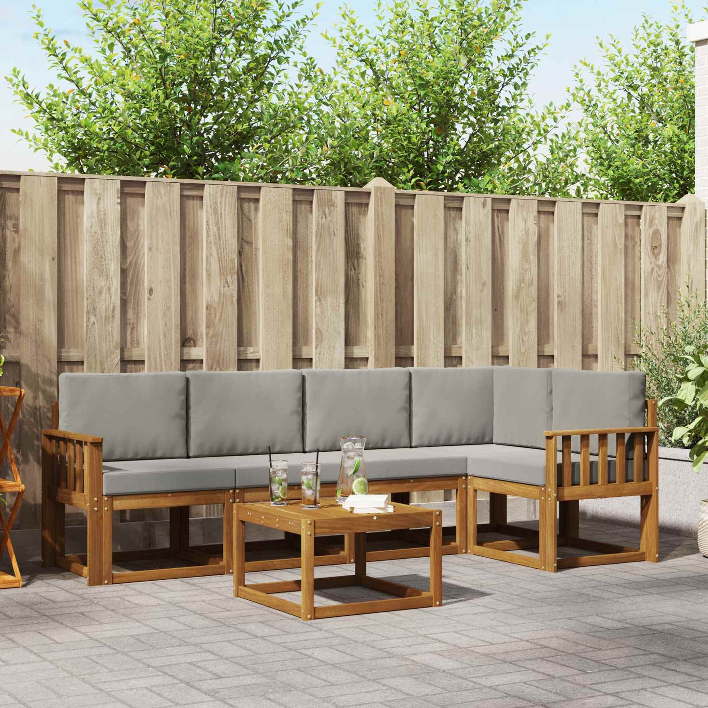 Set di divani da esterno 6 pcs Grigio Naturale e Chiaro