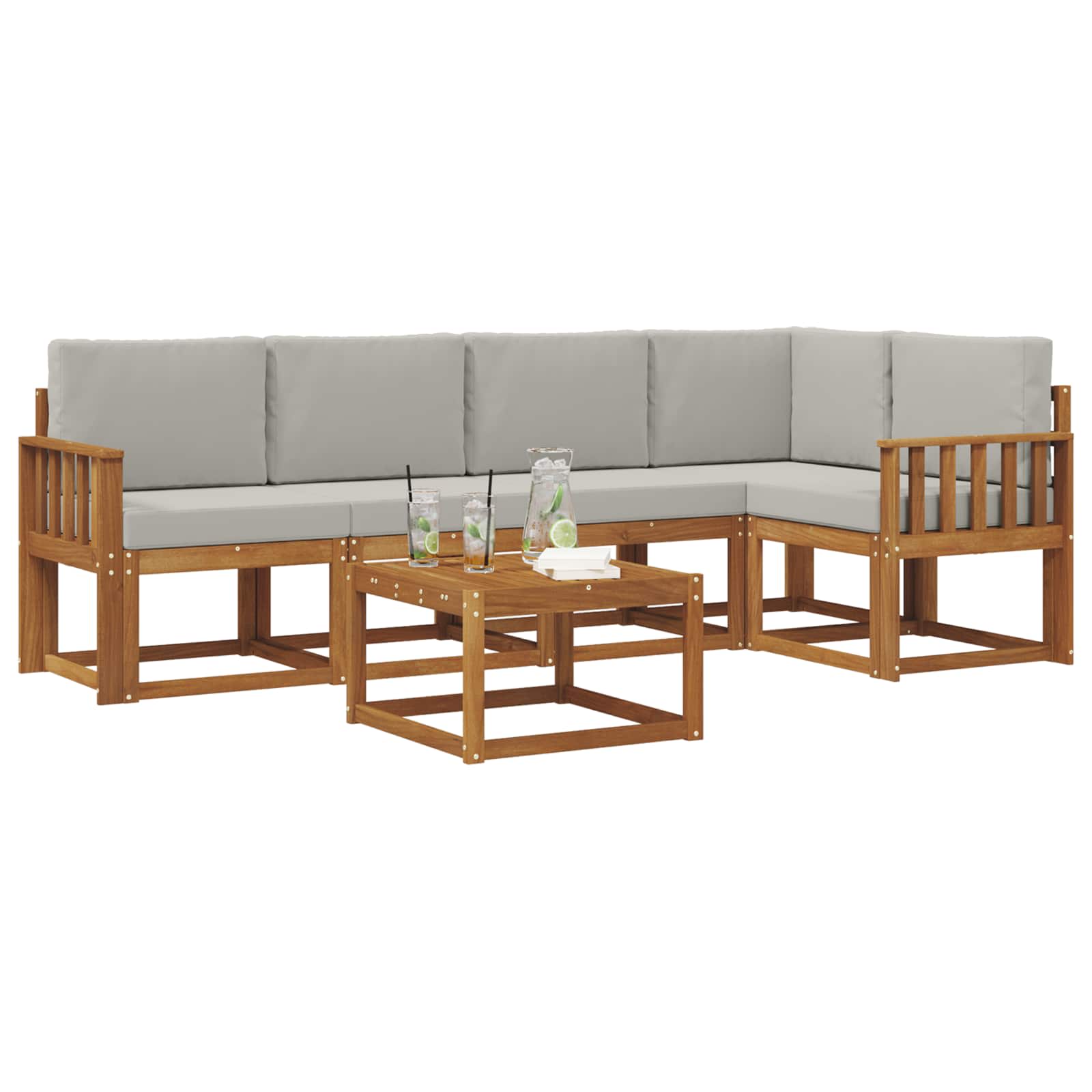 Set di divani da esterno 6 pcs Grigio Naturale e Chiaro | homemem39