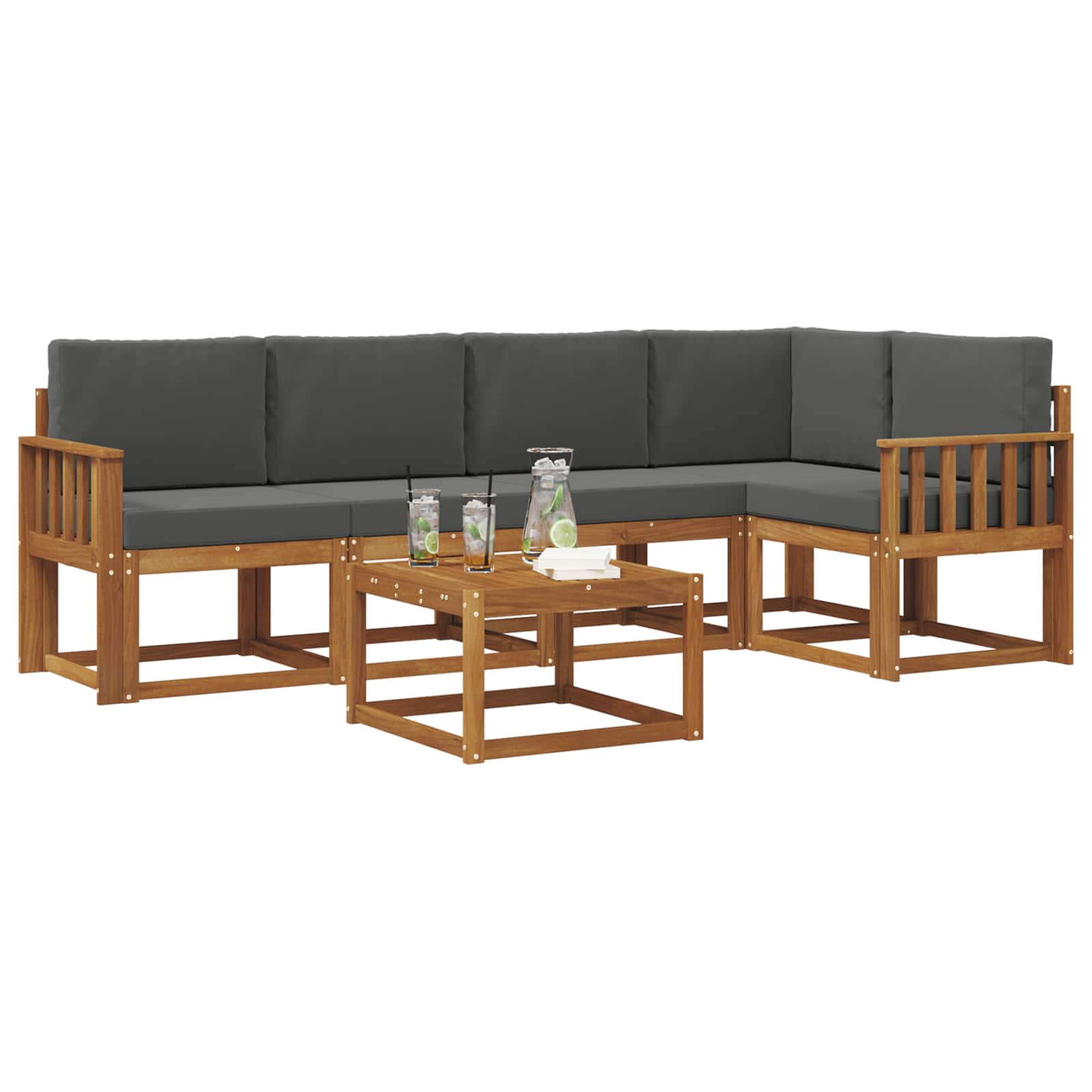 Set di divani da esterno con cuscino 6 pcs Naturale e Antracite | homemem39