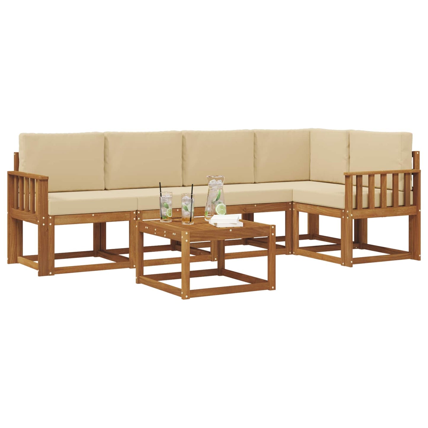 Set di divani da esterno con cuscino 6 pcs Naturale e Beige